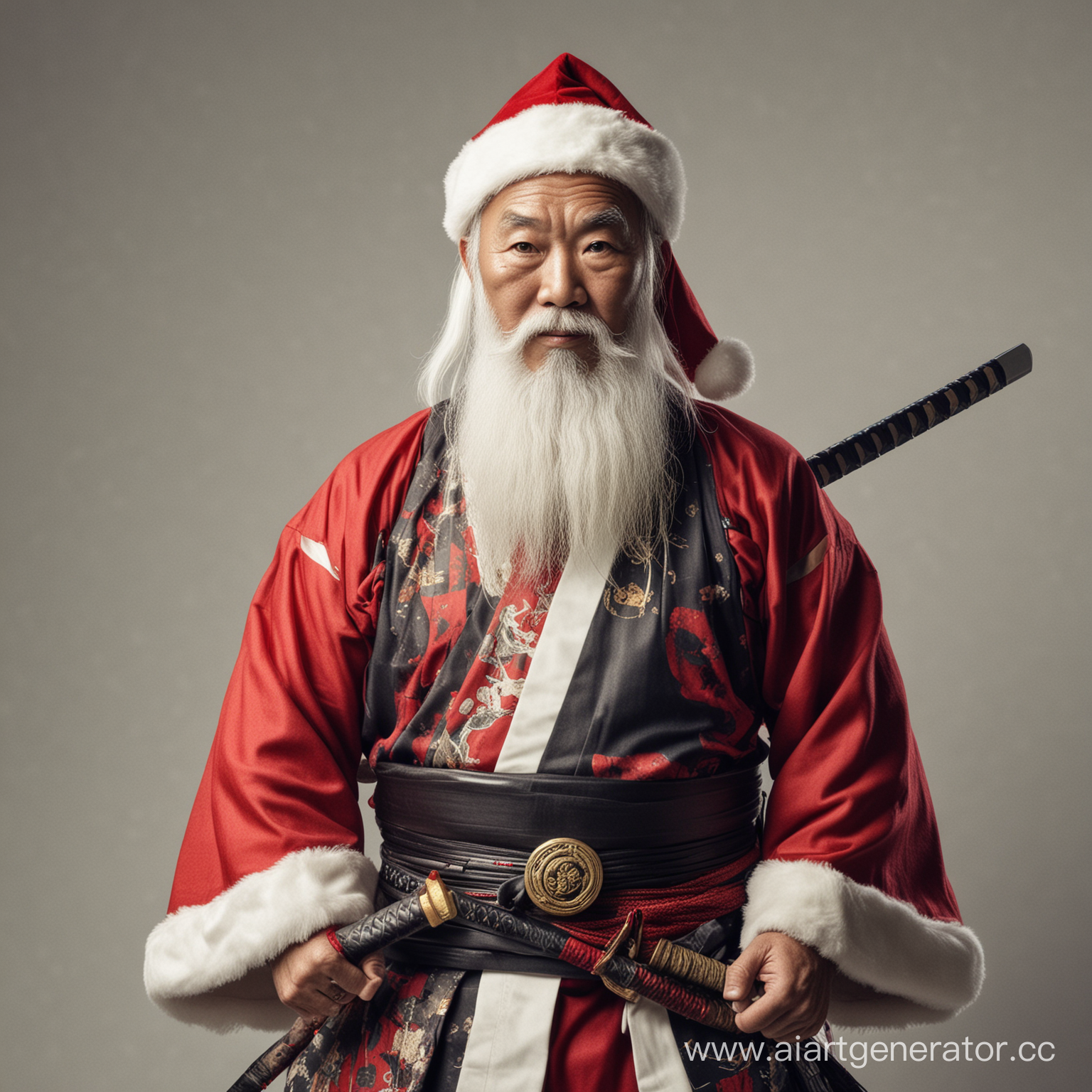 Санта Клаус, азиат, самурай
