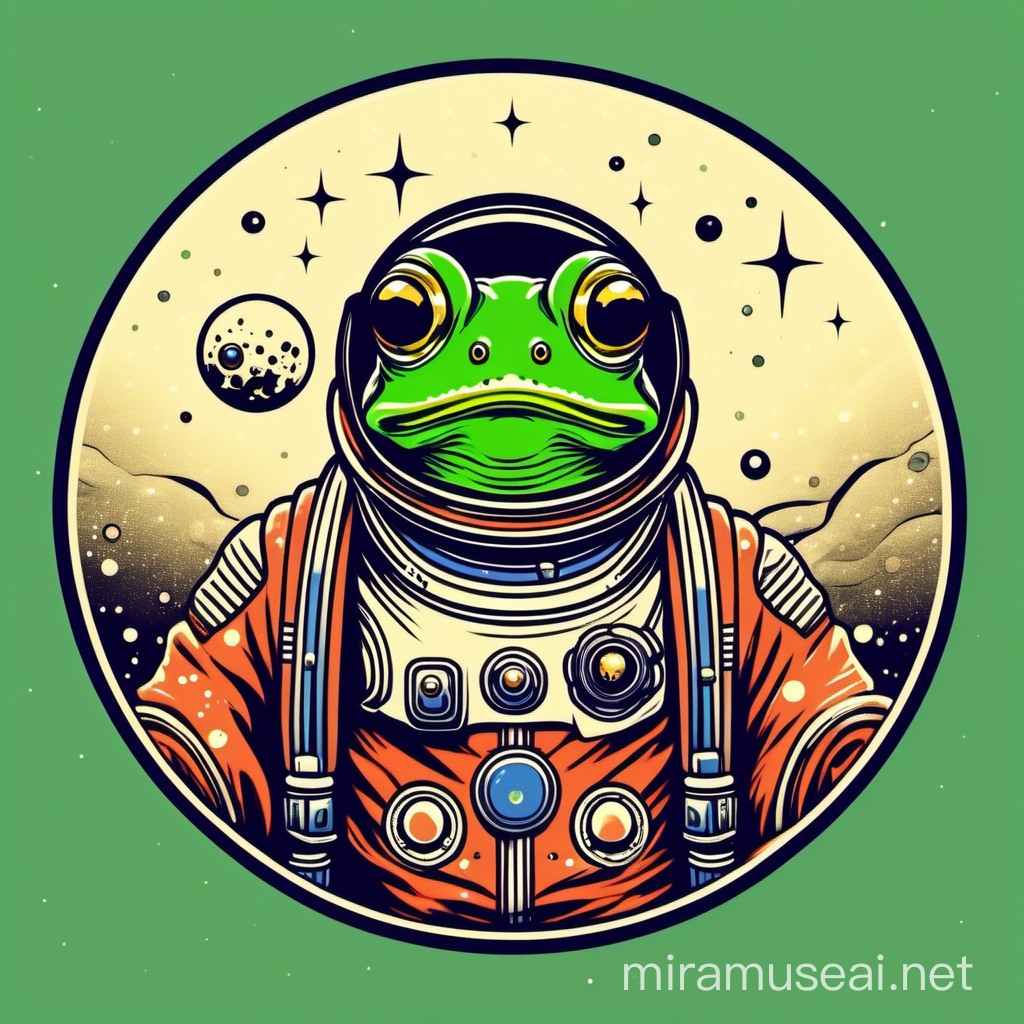 Ukiyo Style Space Frog in Serene Simplicity