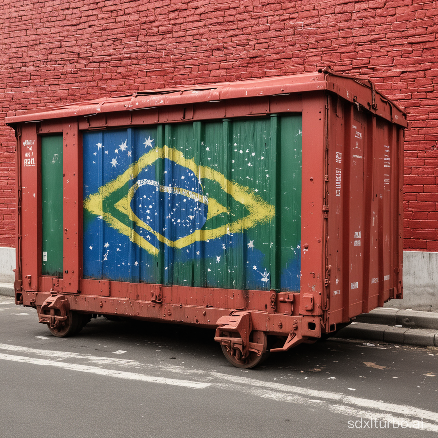 Caçamba de entulho vermelha com o tema do dia da independência do Brasil