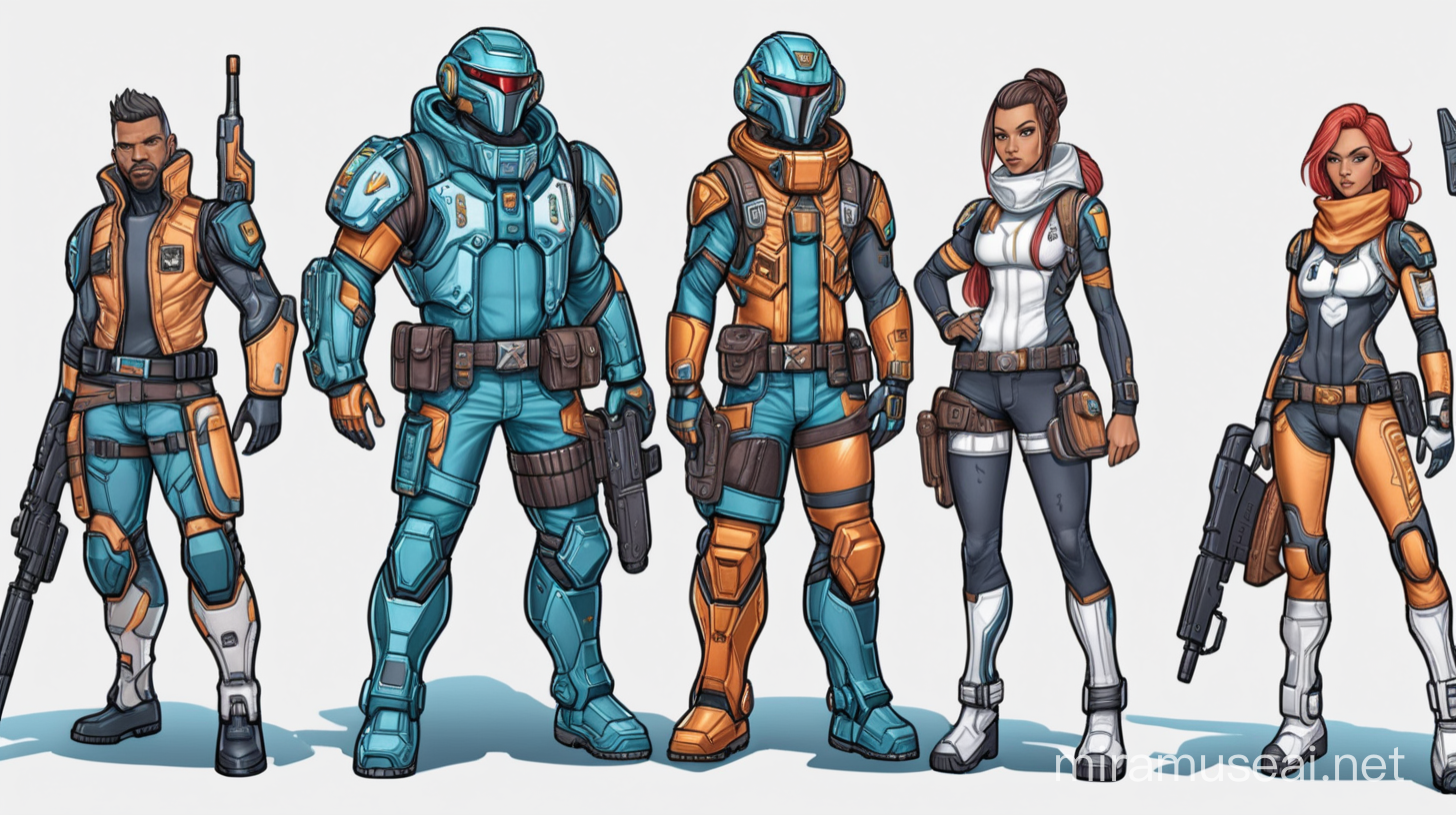Futuristic Space Bounty Hunters Team with Divided Line