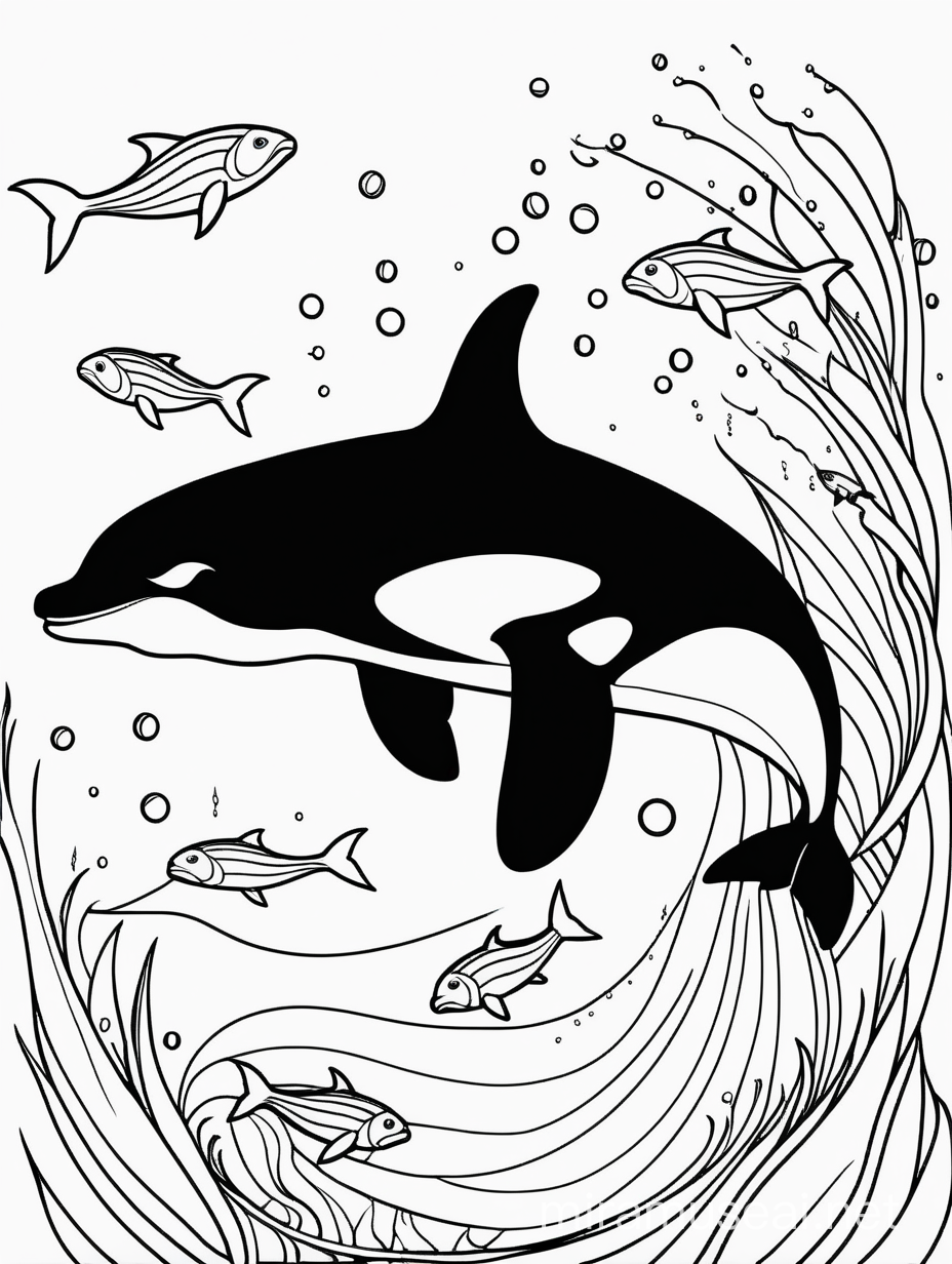 Orca Swimming Coloring Page for Kids Ocean Scene with Fish