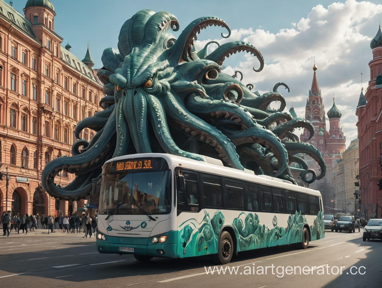 Автобус в стиле Кракена в Москве в реальном времени