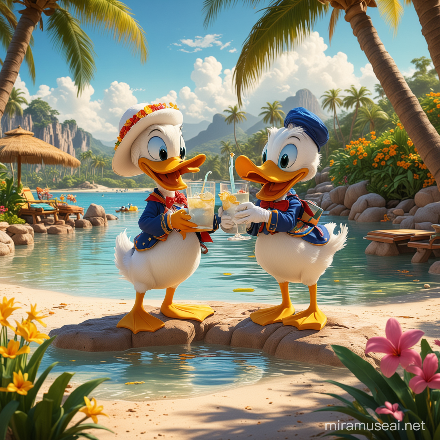 Daisy and Donald Duck Tropical Paradise Refreshment Scene