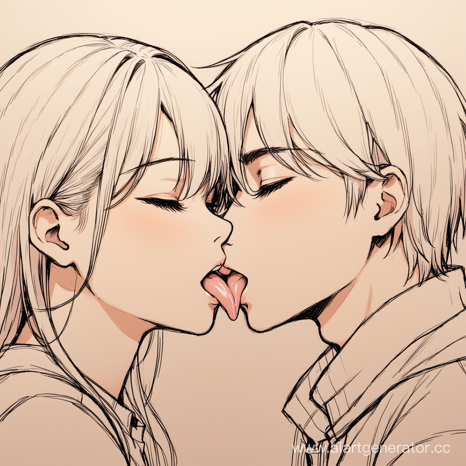 Нарисуй парня и девушку, которые целуются с языком