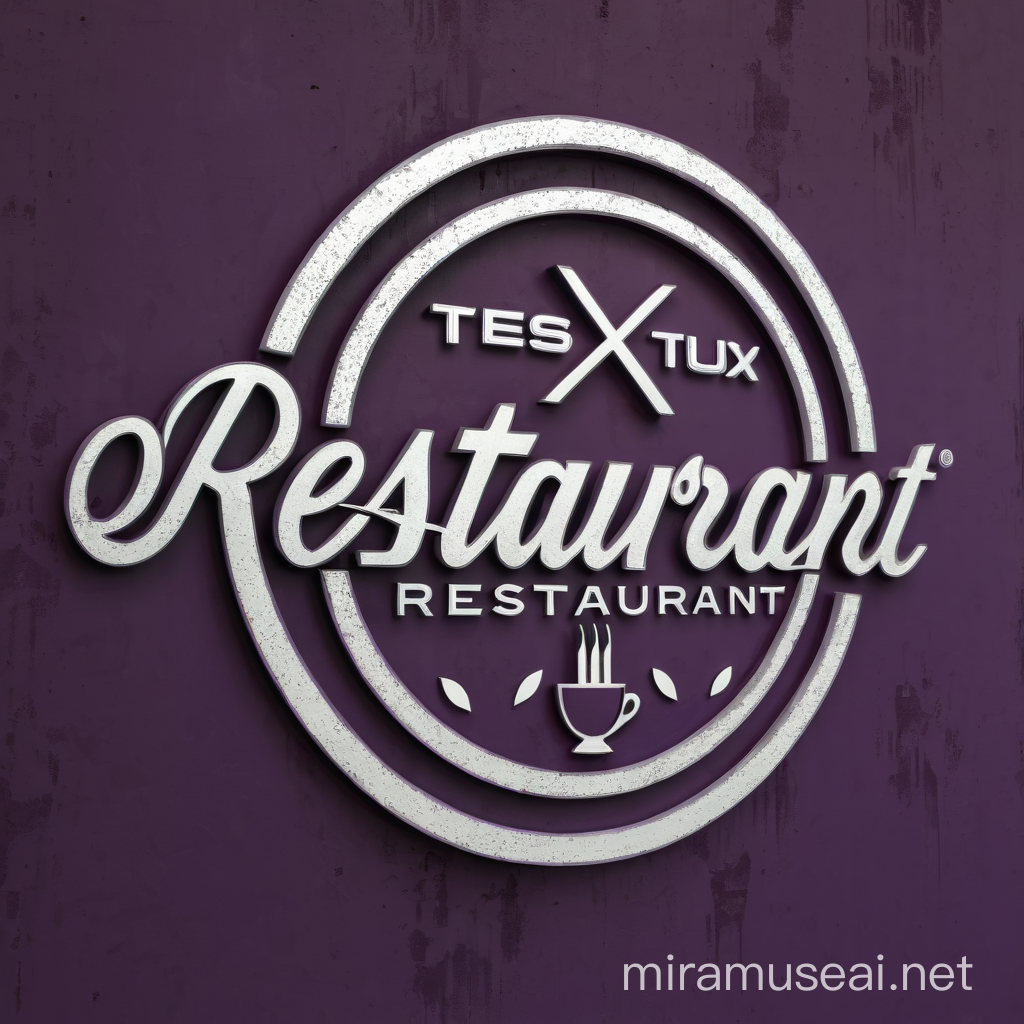 Logo circular de restaurante, a logo deve ser com um leve relevo com cores prateadas e lilás. O fundo deve ser uma parede de cimento queimado.
O nome do restaurante é MATRIX. Tema de culinária na logo empresarial.