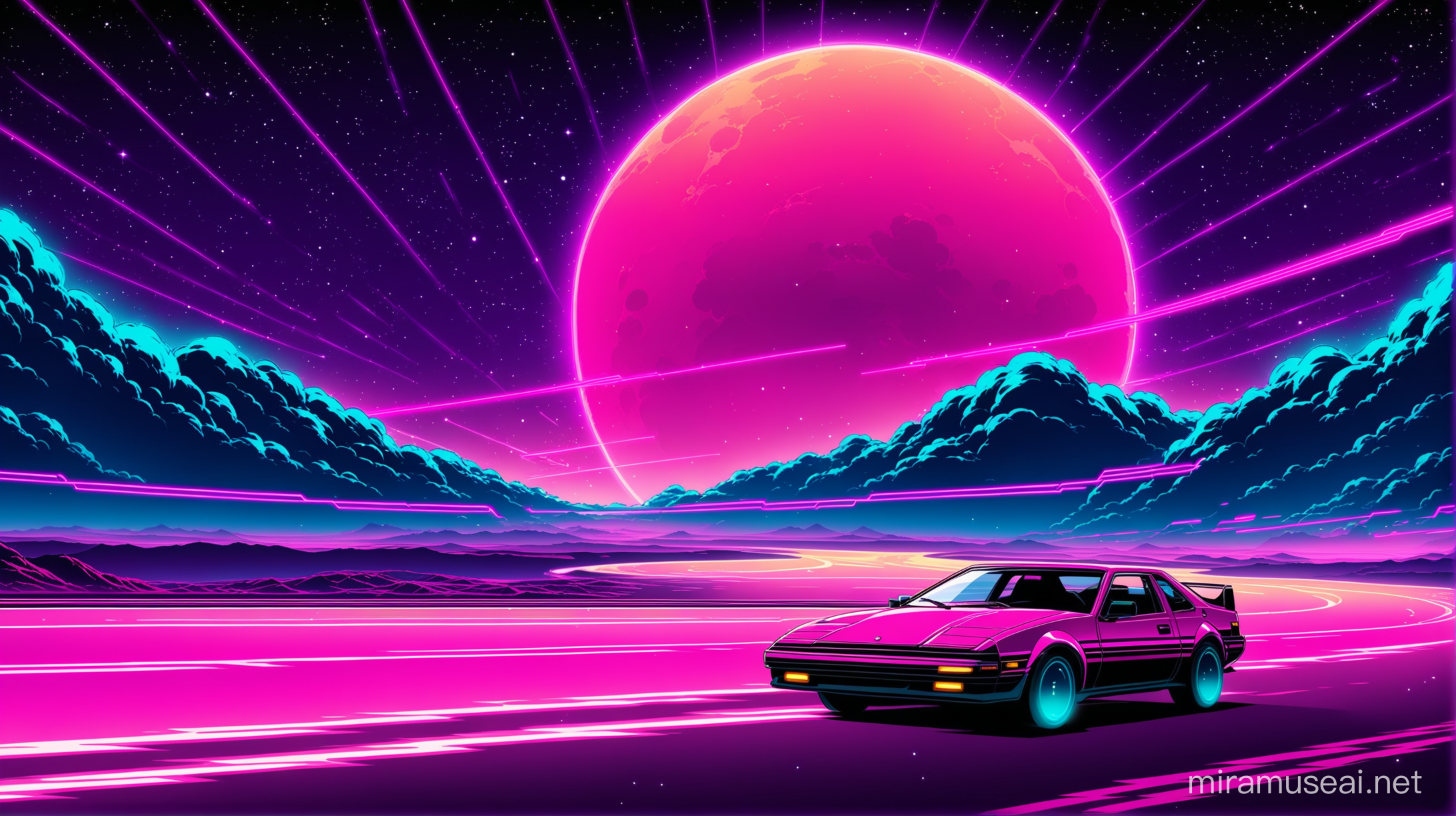 Nostalgic Synthwave Car Driving Through Space