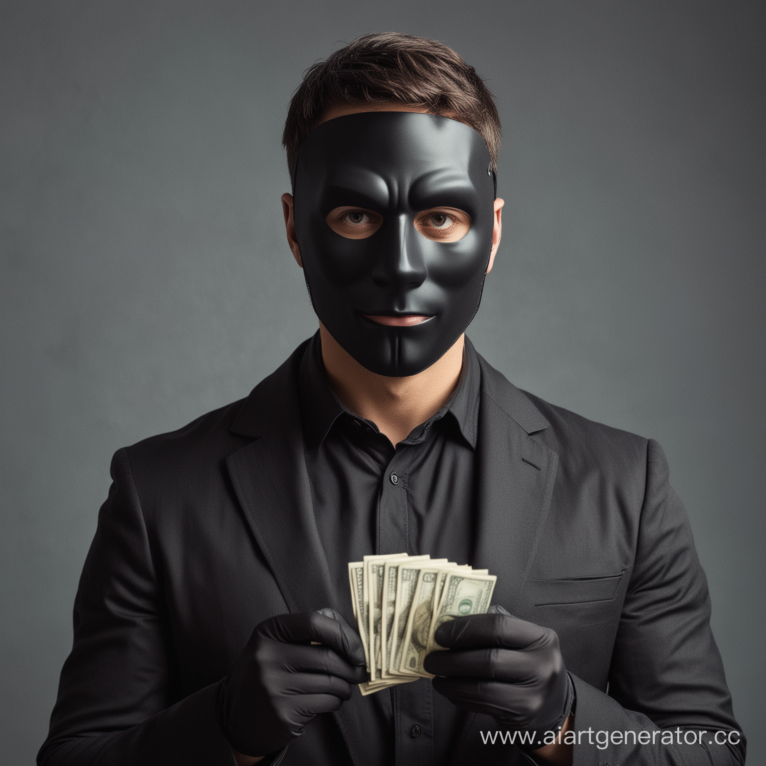 A man in a black mask tells how you can make a lot of money on the Telegram app