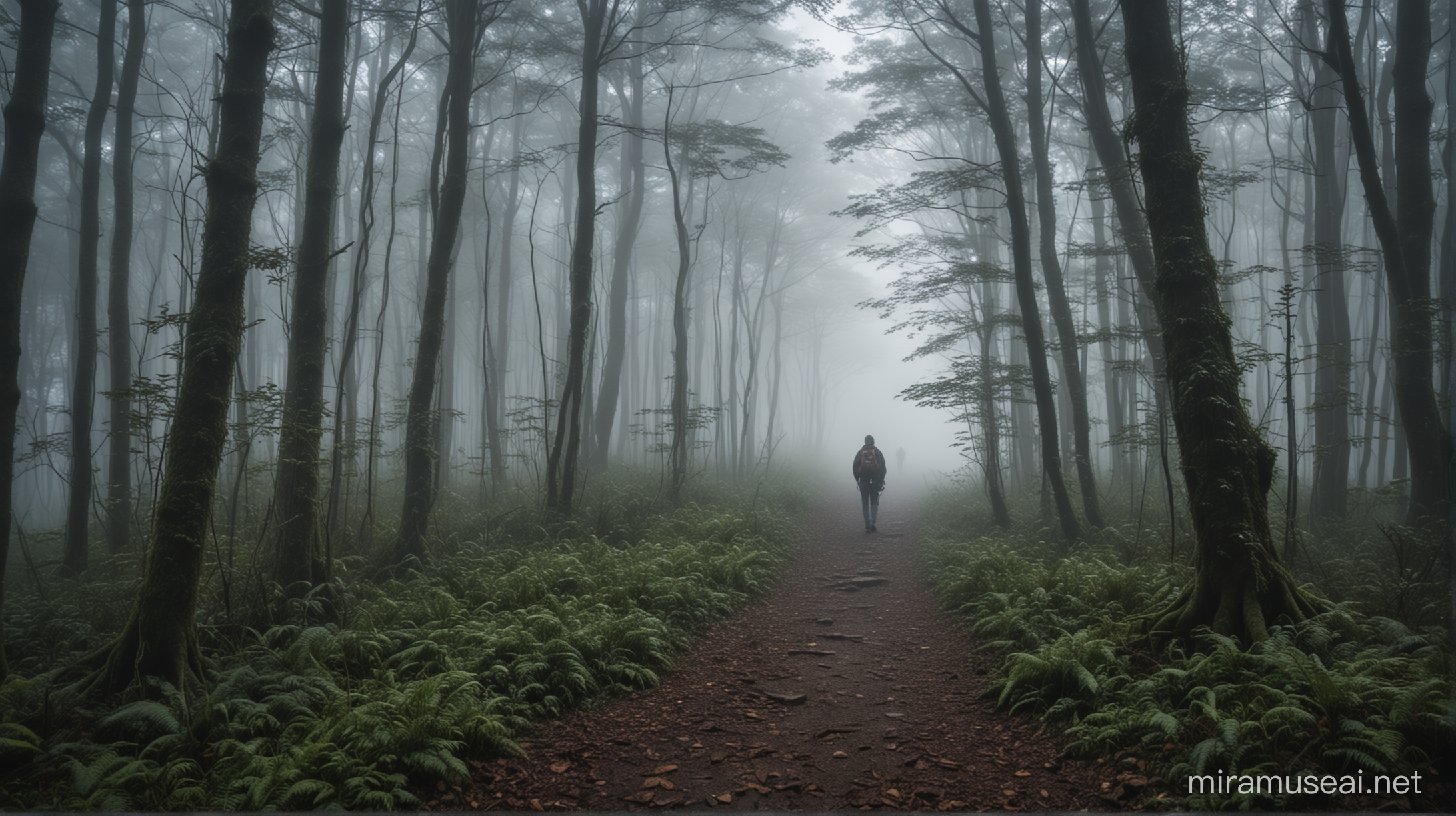 /imagine prompt: A traveler navigating through a foggy forest trail, the mist creating an ethereal ambiance, with hints of moonlight filtering through the dense canopy, a sense of mystery and exploration pervading the scene, Photography, mirrorless camera with a prime lens, f/1.8 aperture, --ar 16:9 --v 5