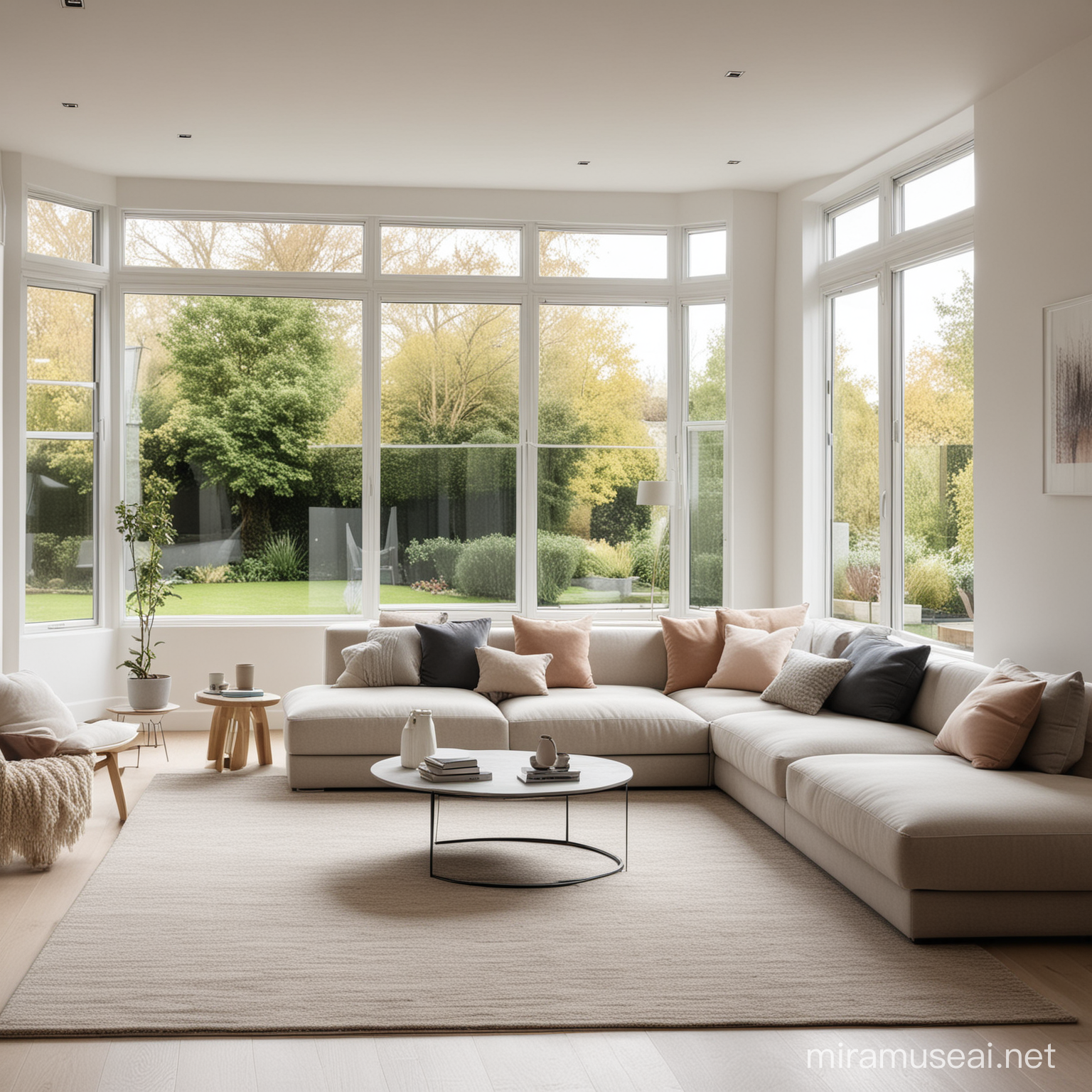 Contemporary Living Room with Bright Seating and Garden View Window