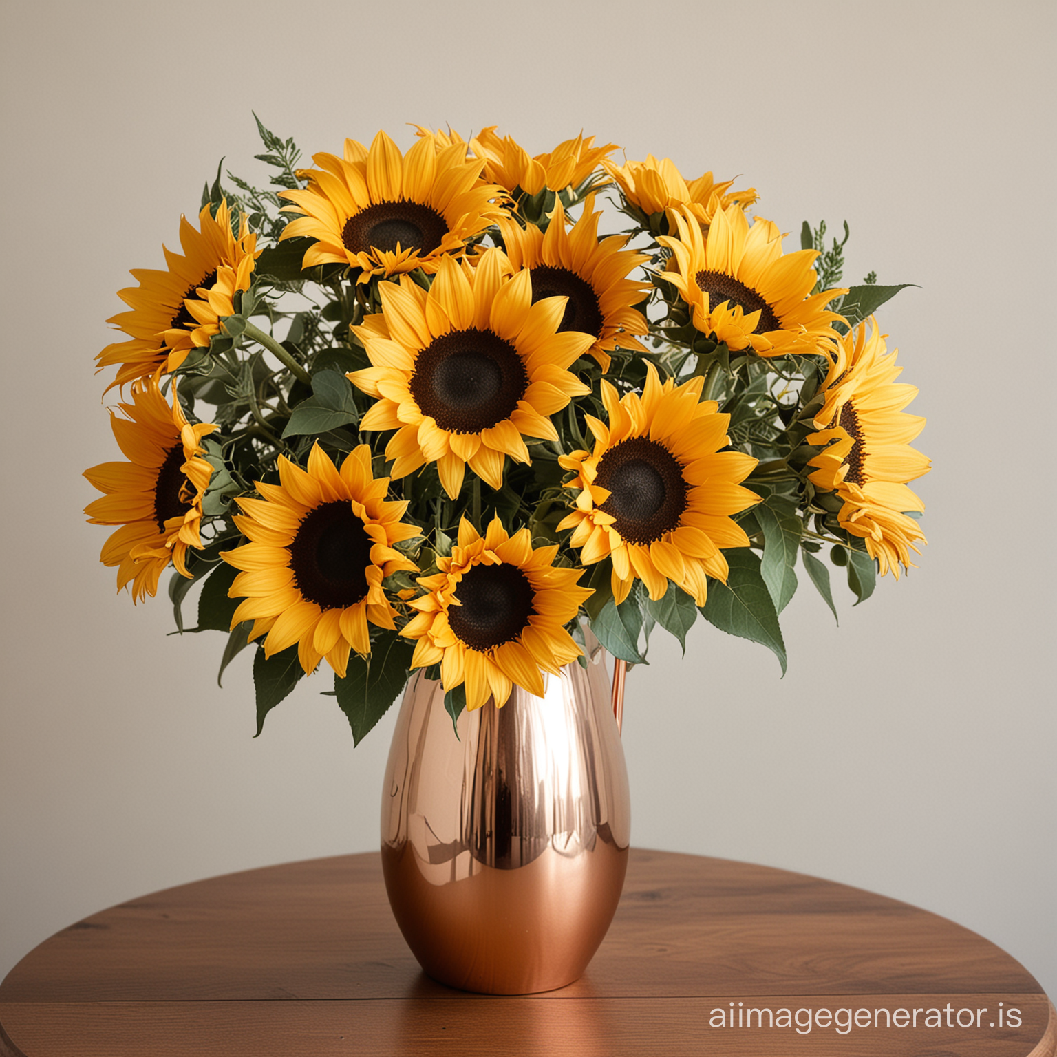 fresh bouquet of sunflowers with the edges of the sunflowers hand painted rose gold in a modern sleek vase