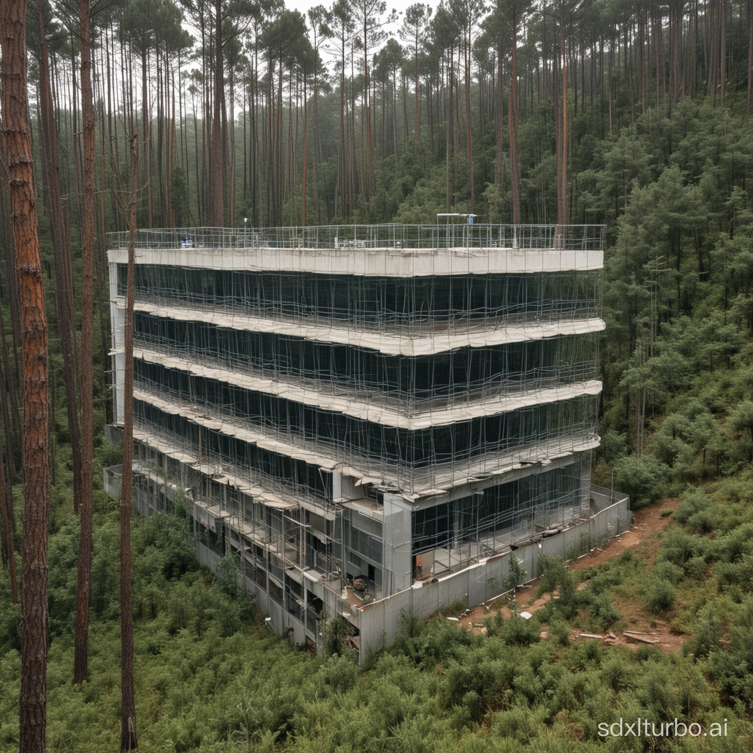 A six-storey biggest laboratory in Paduri, protected by wire fences in the middle of a pine forest
