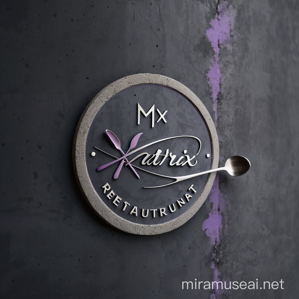 MATRIX Culinary Theme Restaurant Logo with Crossed Spoon on Relief Background