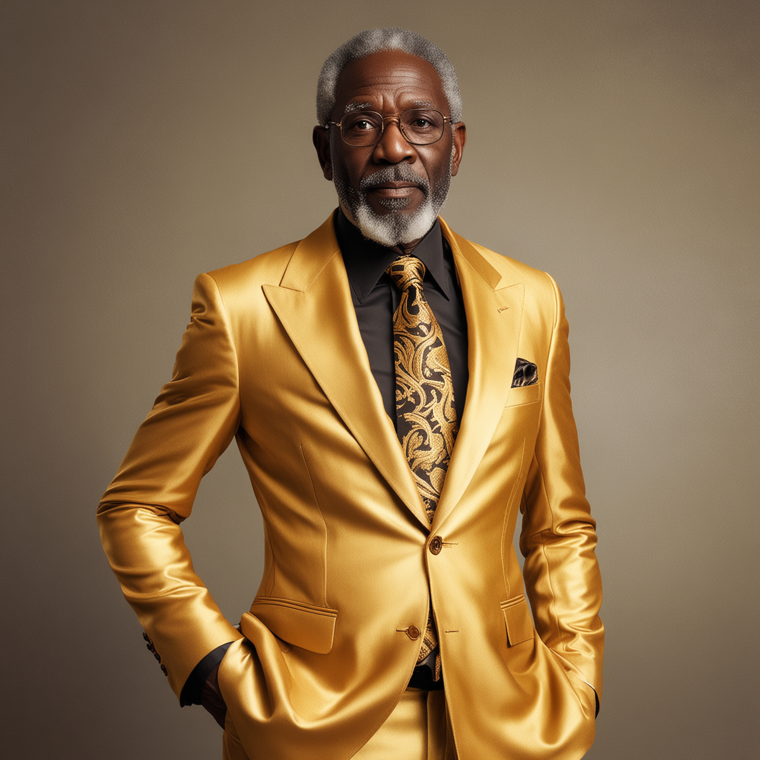Elegant Senior Man in Dazzling Gold Attire