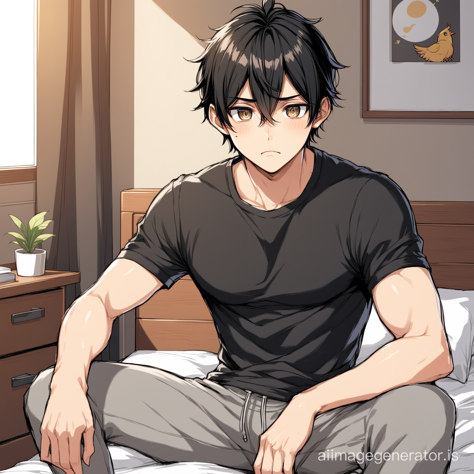 Confident Man with Sleepy Eyes in Casual Attire Detailed Pixiv ...