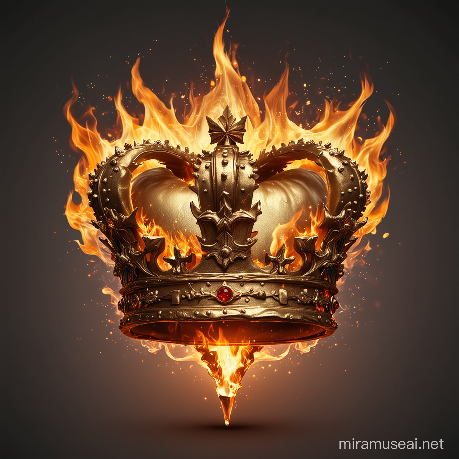 Golden crown on fire.