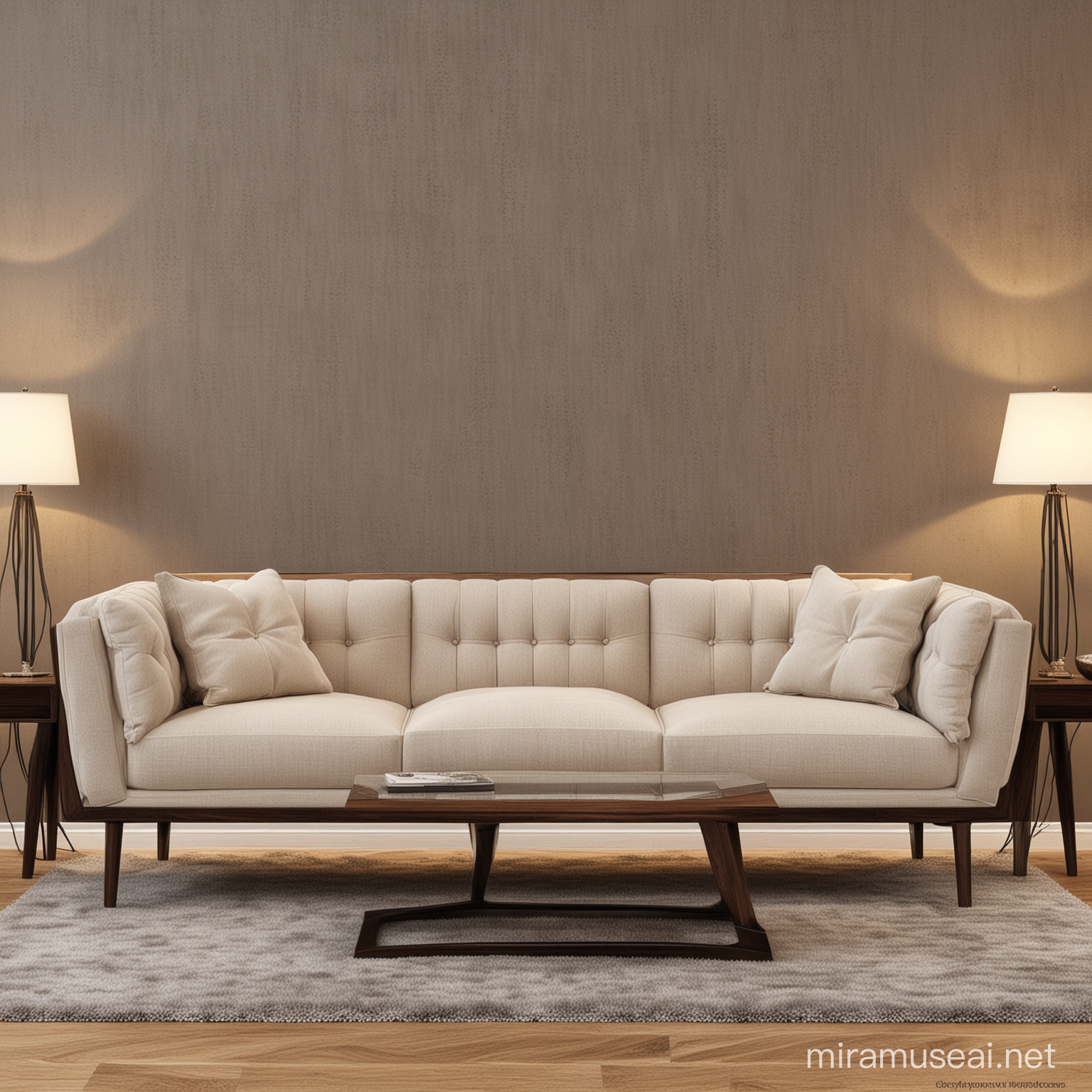Luxurious Living Room Sofa Set with Wooden Accents