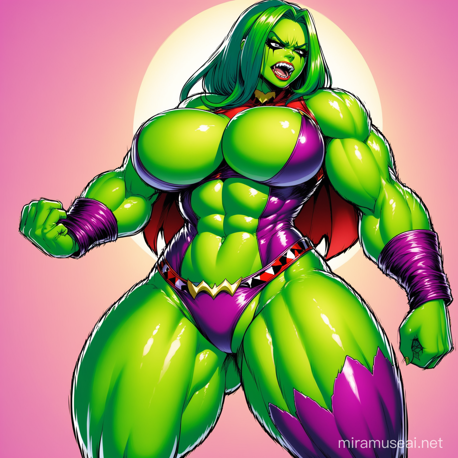 Harley quinn giant she hulk transformation, giant breast and muscle growth vs tiny batgirl 