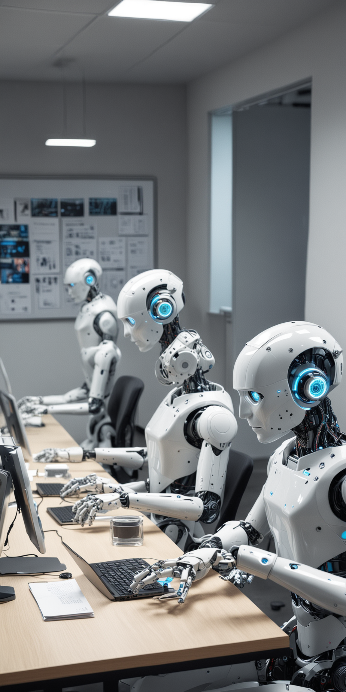 grupo de robots ai trabajando en una oficina
