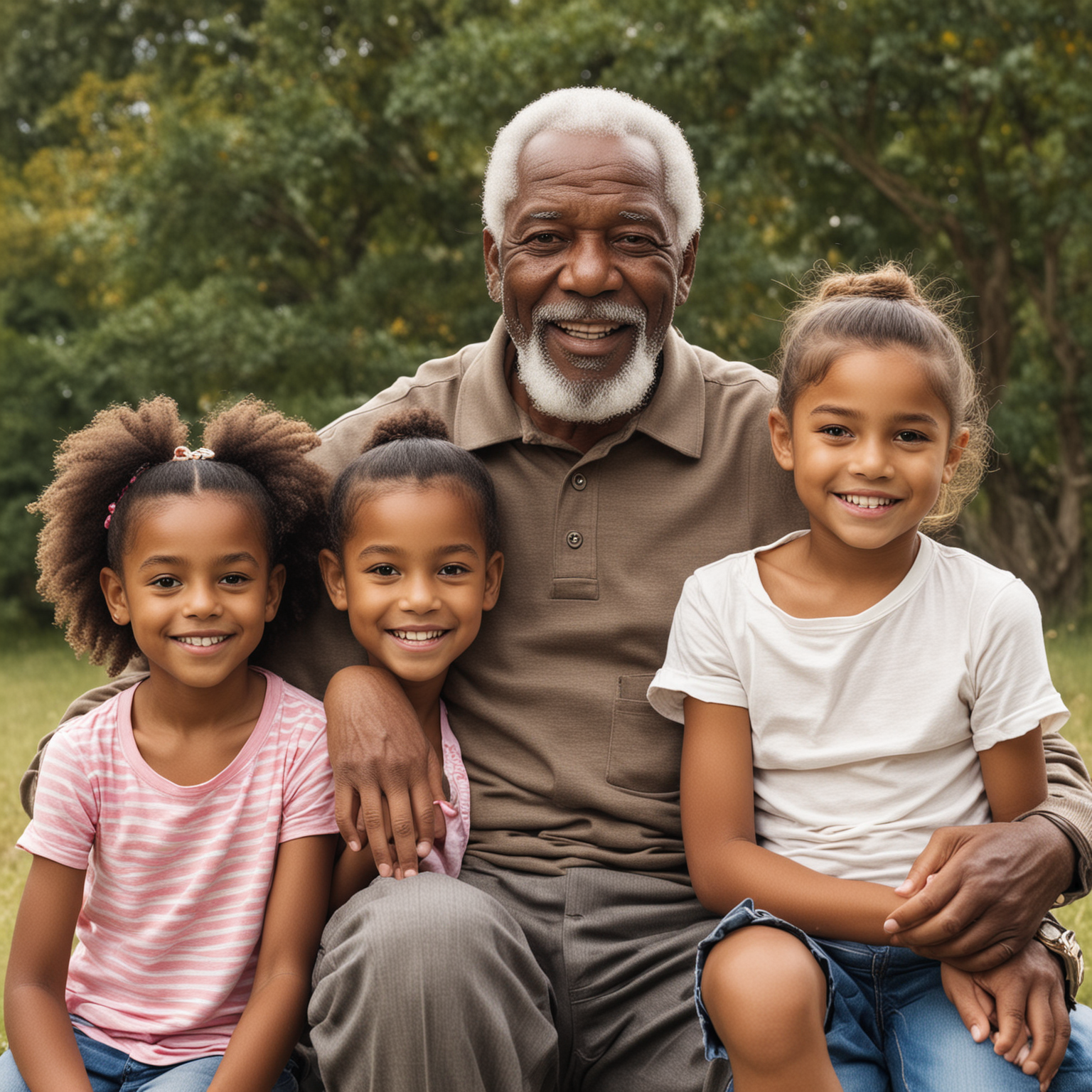 Elderly African American Grandfather Bonding with Grandchildren