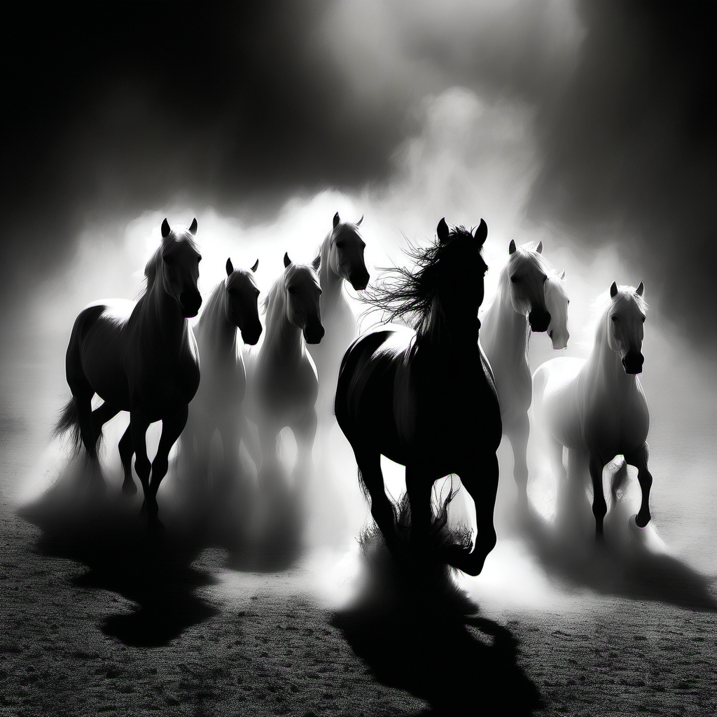 Steaming and Glistening Horses in Radiant Light