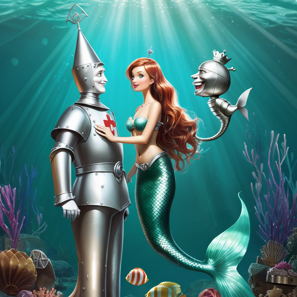 Enchanting Encounter Mermaid and Tin Man in a Whimsical World