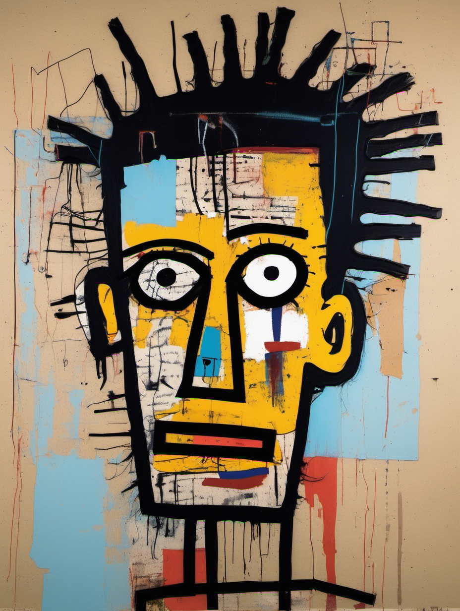 in the style of Jean-Michel Basquiat create an image using a multi number of colors a head of human being