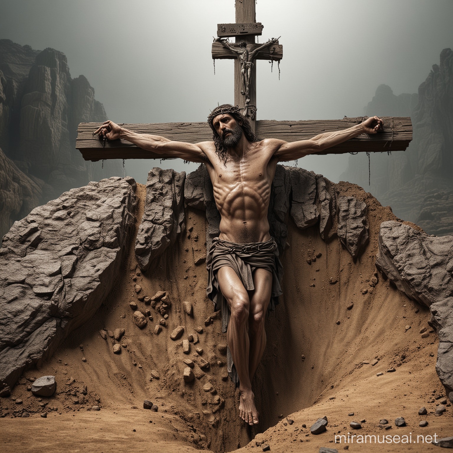 HyperRealistic Golgotha Crucifixion Scene with Jesus Christ