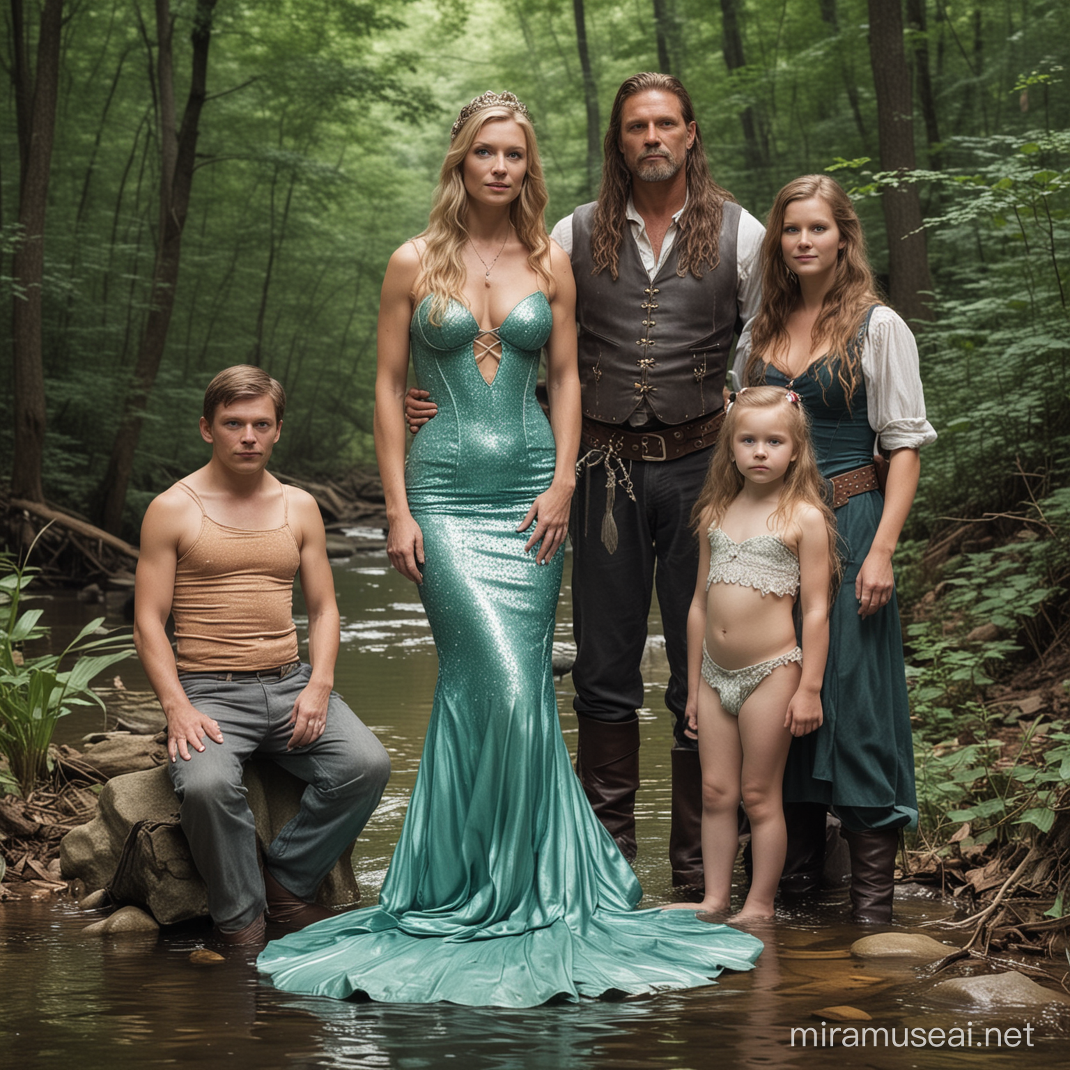 A family of Appalachian hillbillies, The mother is a mermaid and the father is a knight