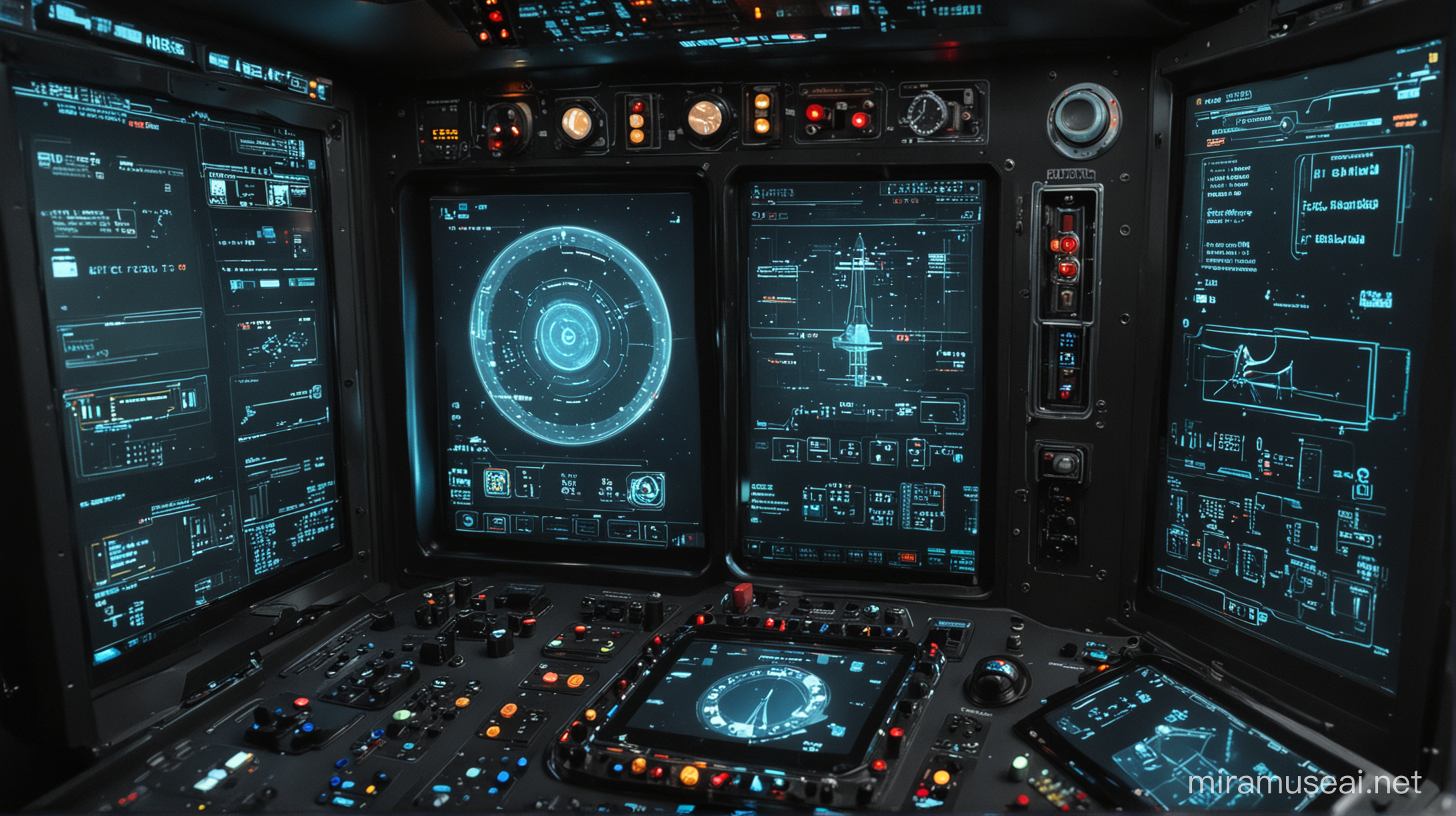 Futuristic Holographic Rocketship Control Panel