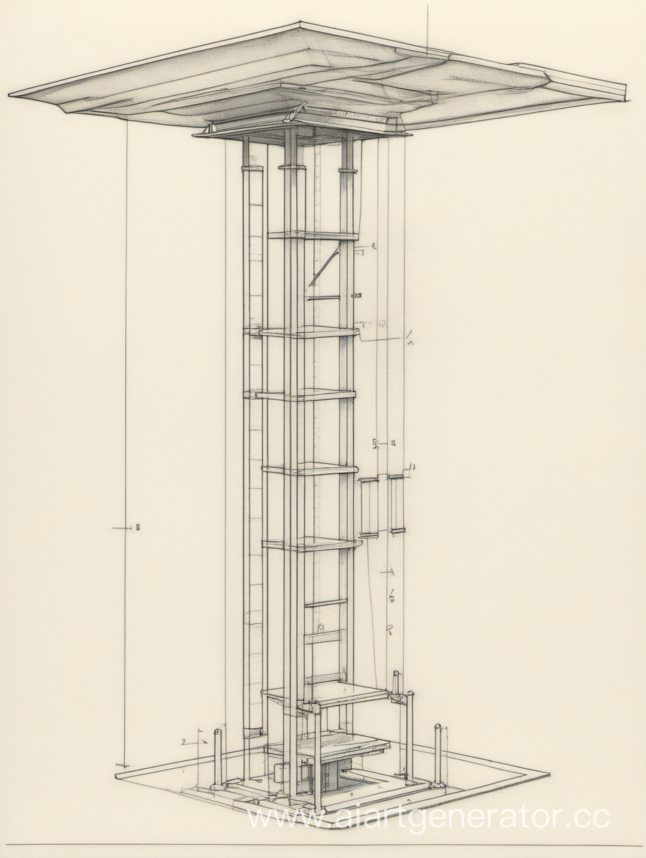 планировка подъёмника вертикального, карандашом