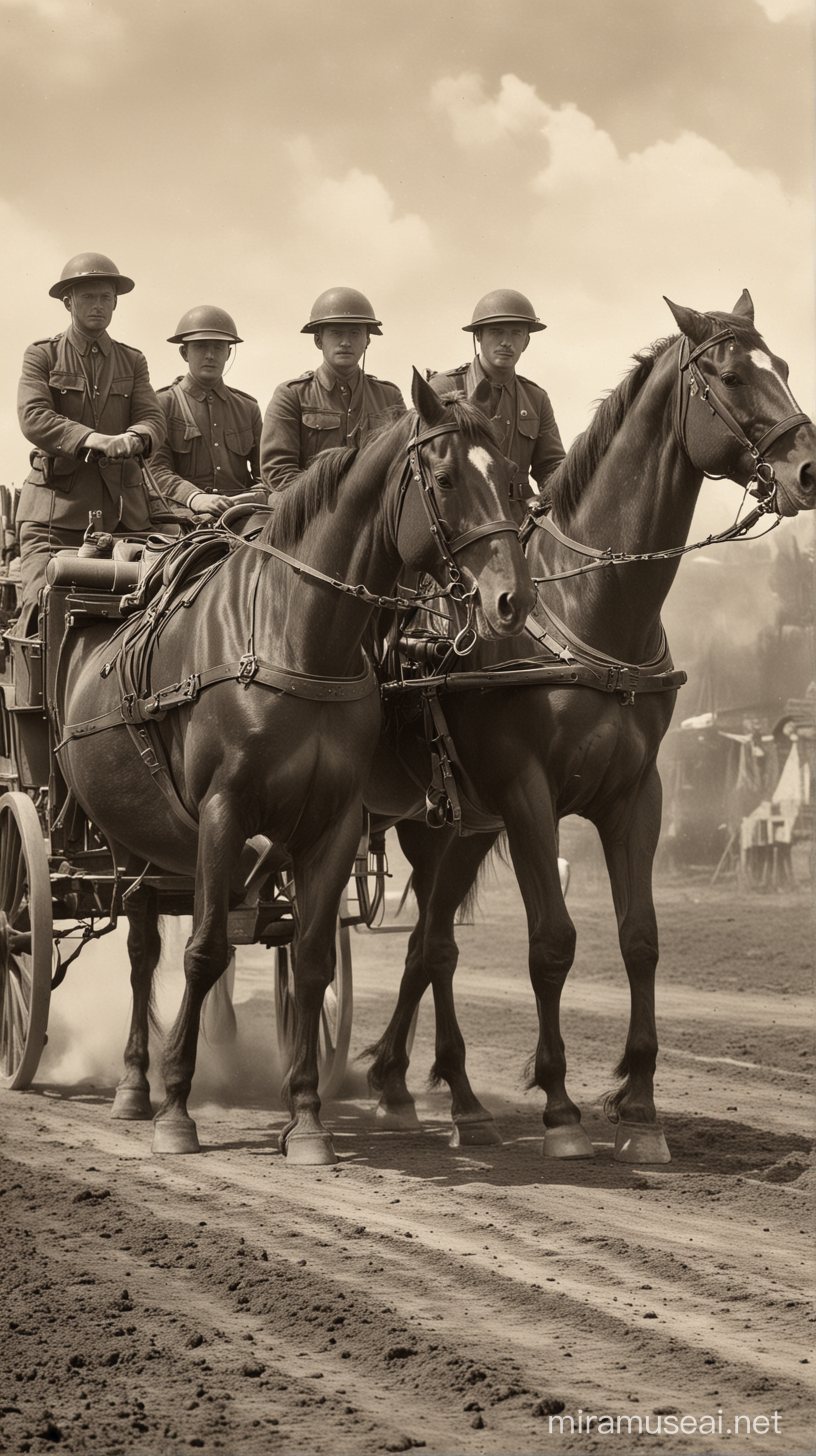 World War One Horses Pulling Gun Vintage Military Scene