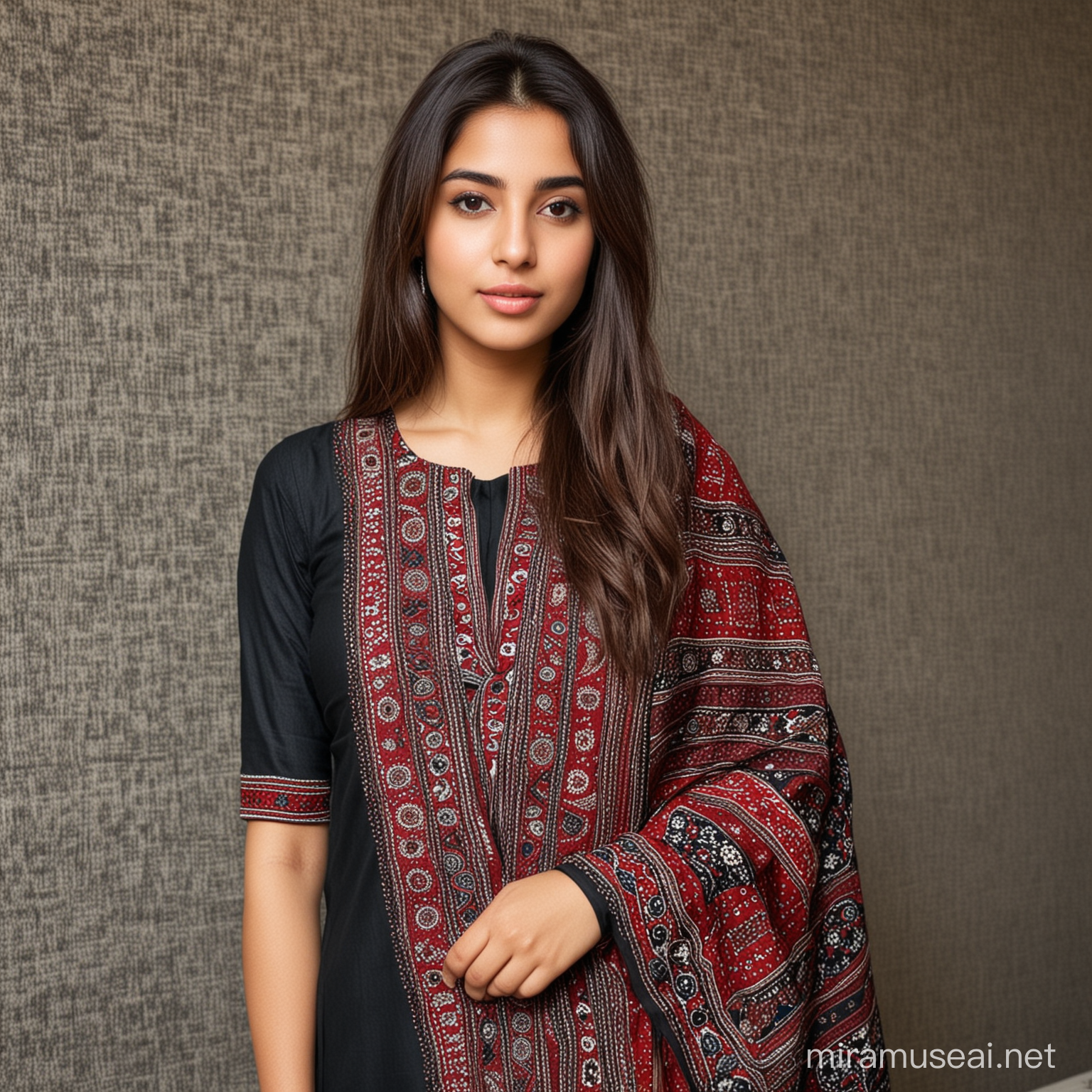 Elegant Sindhi Woman Adorned in Ajrak Traditional Attire