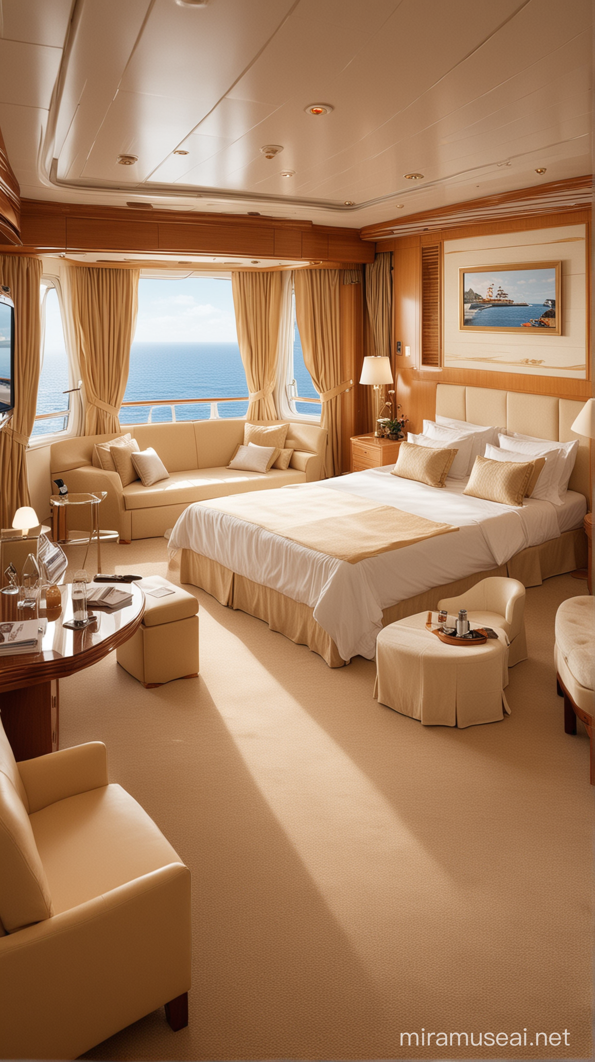 Luxurious Cruise Ship Cabin with Ocean View