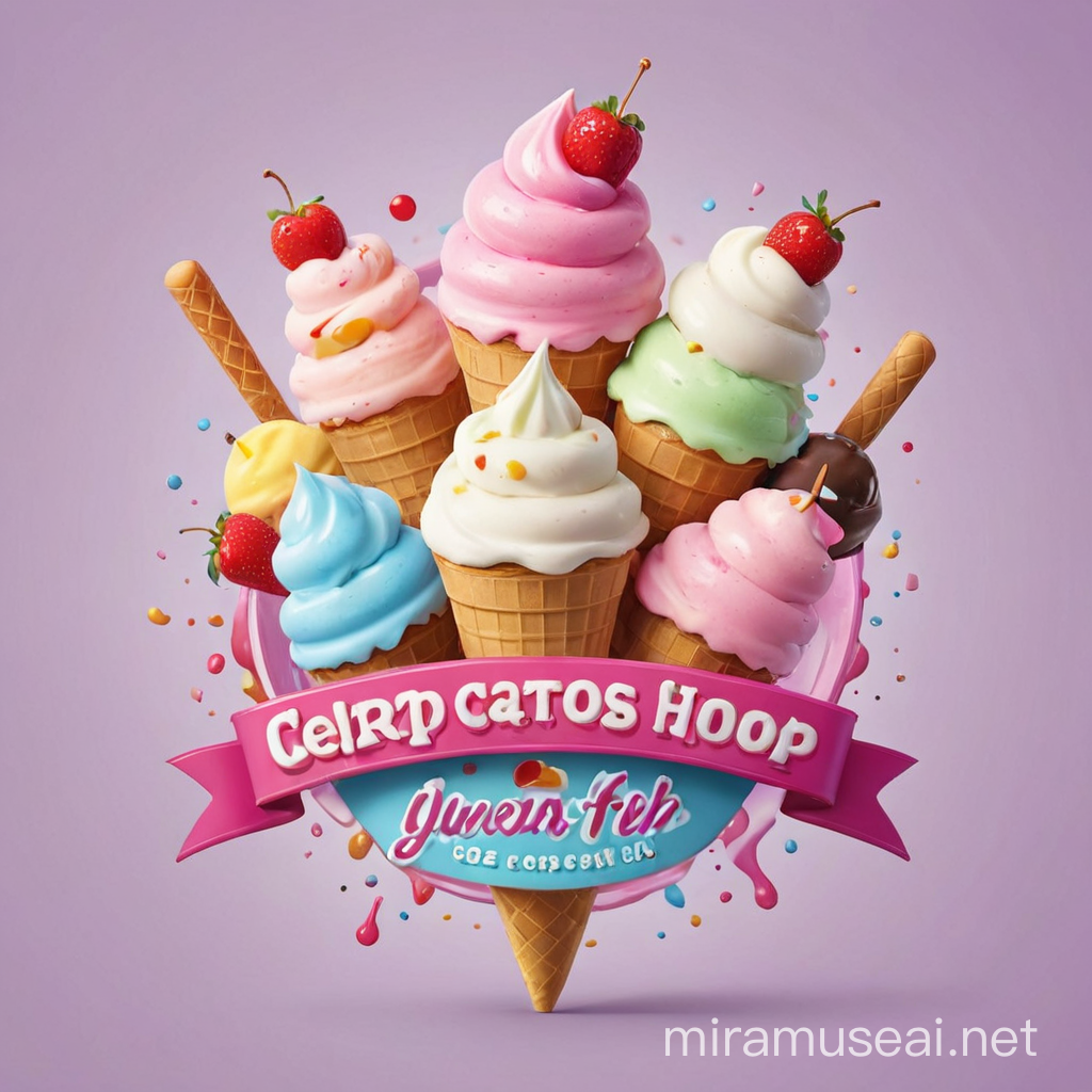 Colorful Ice Cream Shop Logo with Playful Characters and Delicious Treats