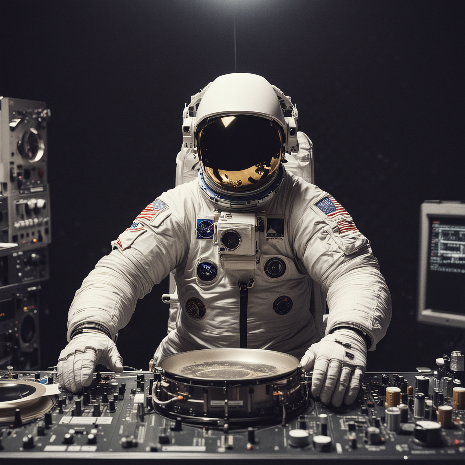Astronaut Mixing Music in Zero Gravity