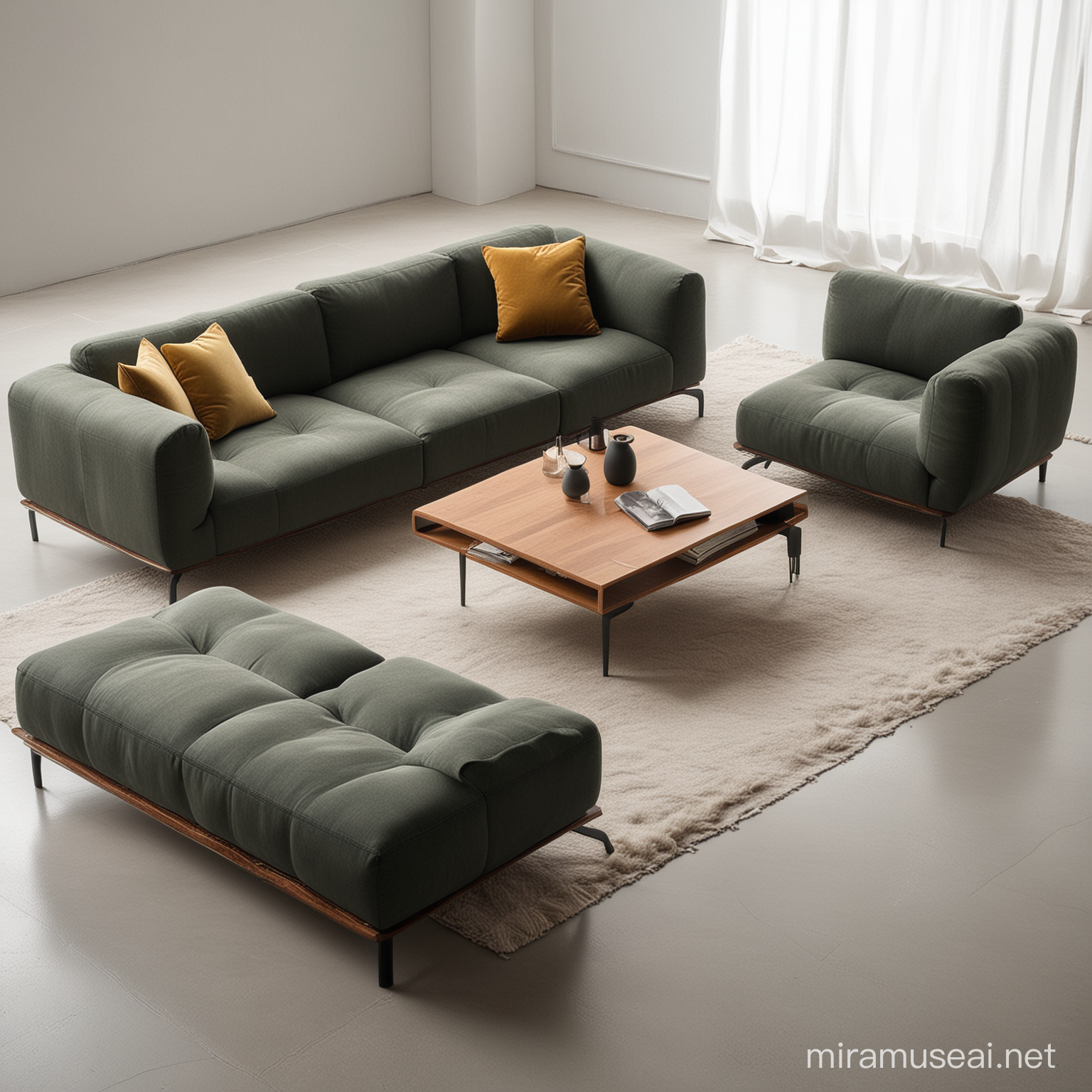Exotic Villa Modular Seating Group Stylish 2025 Design with Dark Gray and Olive OilColored Fabric