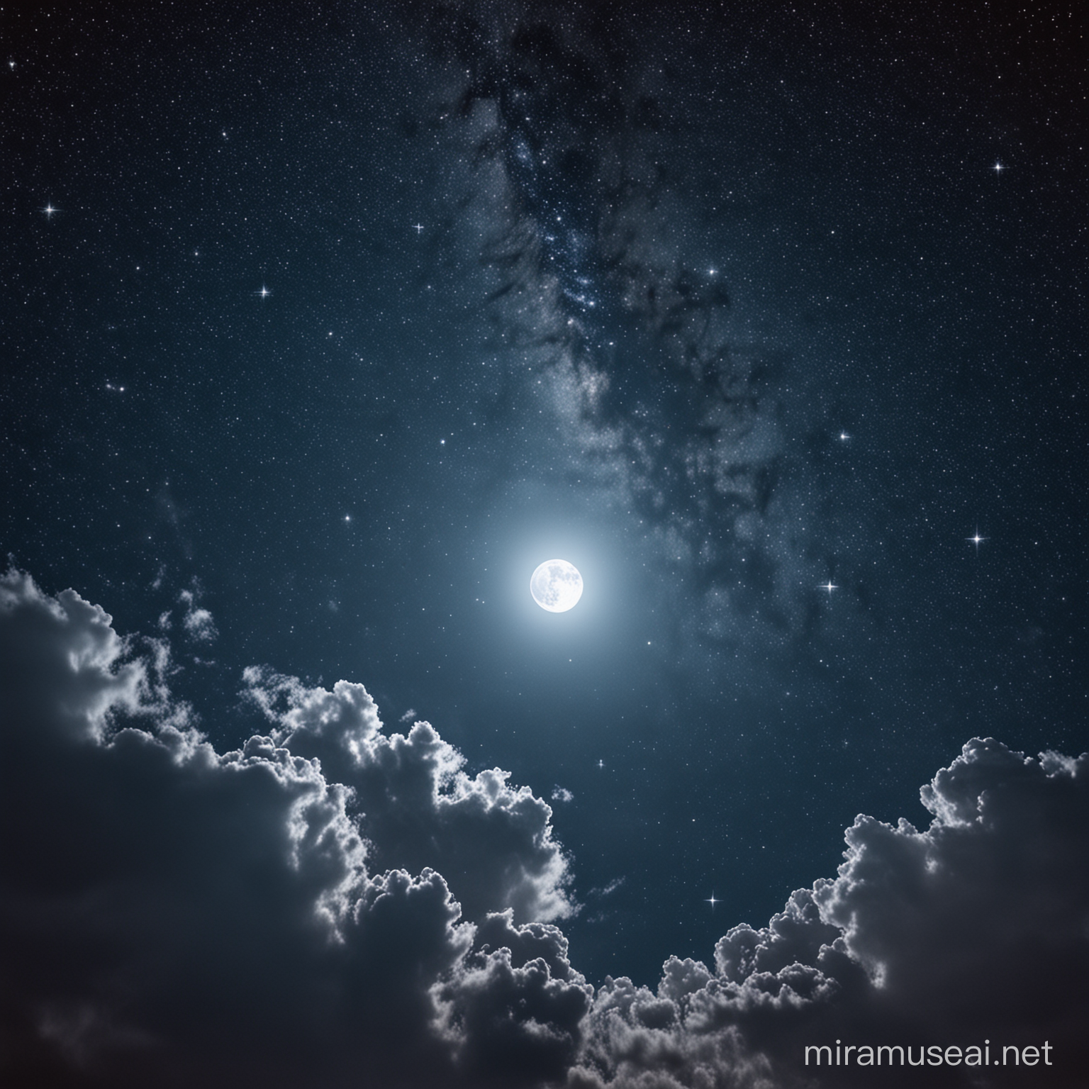 night sky with full moon and stars