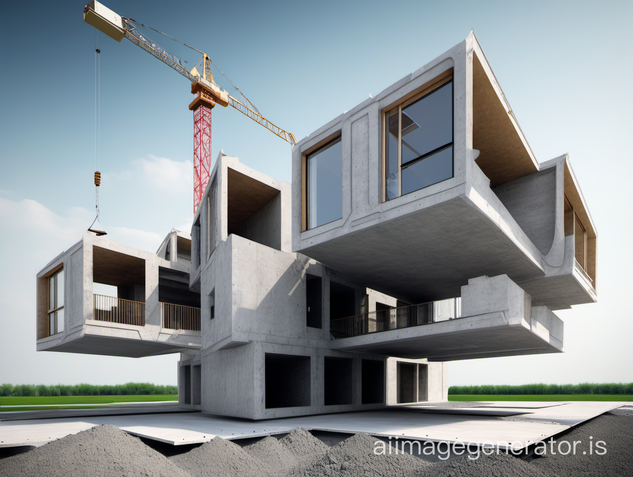 electromagnetic precast house flying above the ground surface

