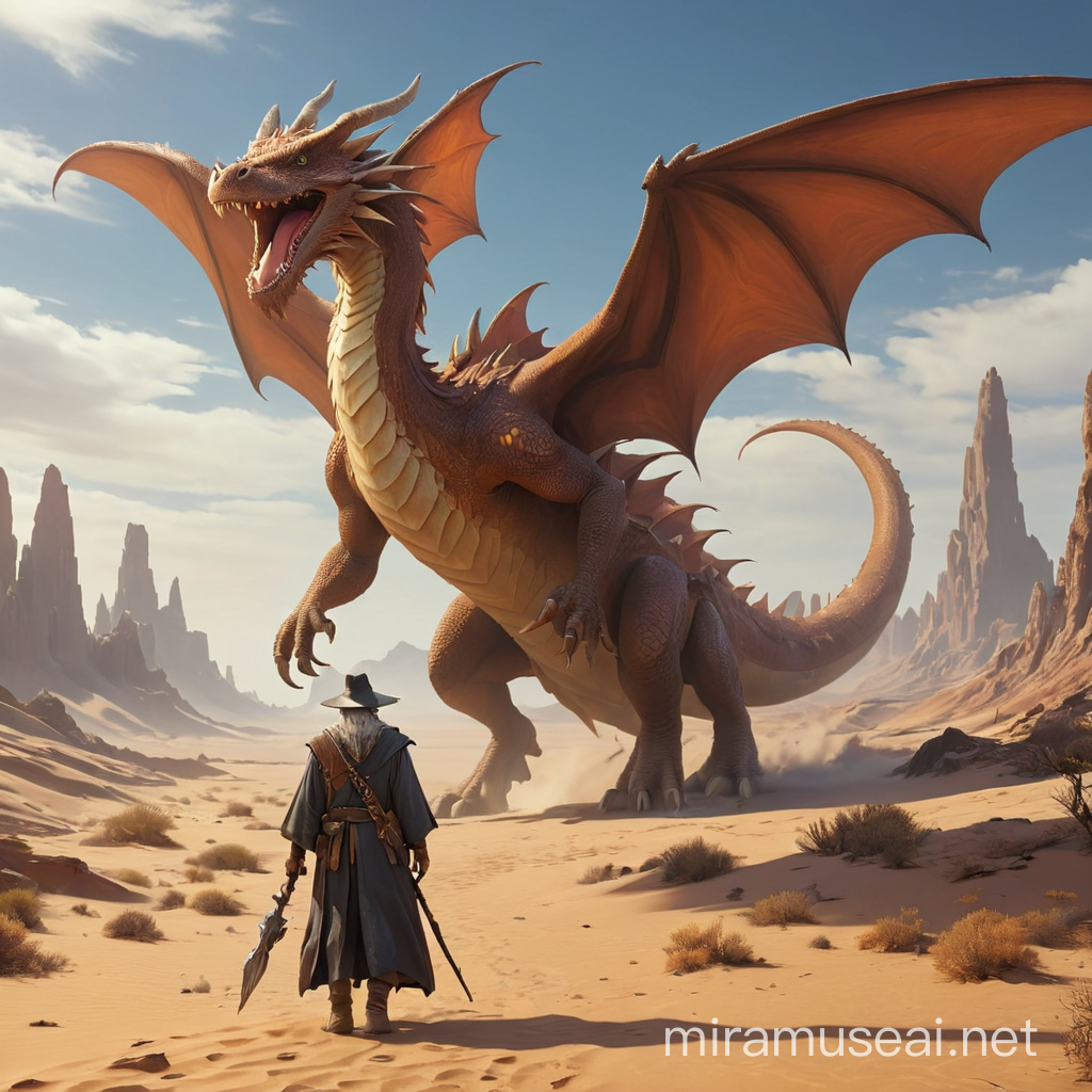 Desert Wizard with Dragon Companion