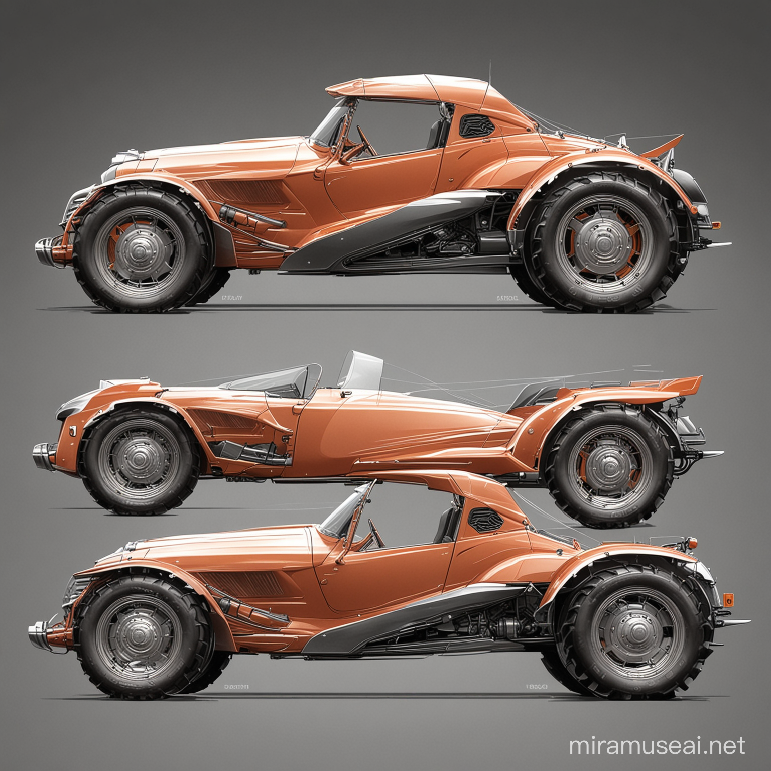 Futuristic Tractor Design Sports Car Inspired Side View Drawings