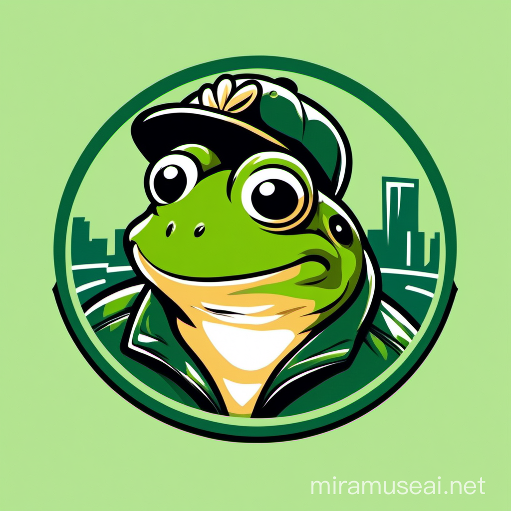 Stylish Frog in Jacket and Cap Round Logo
