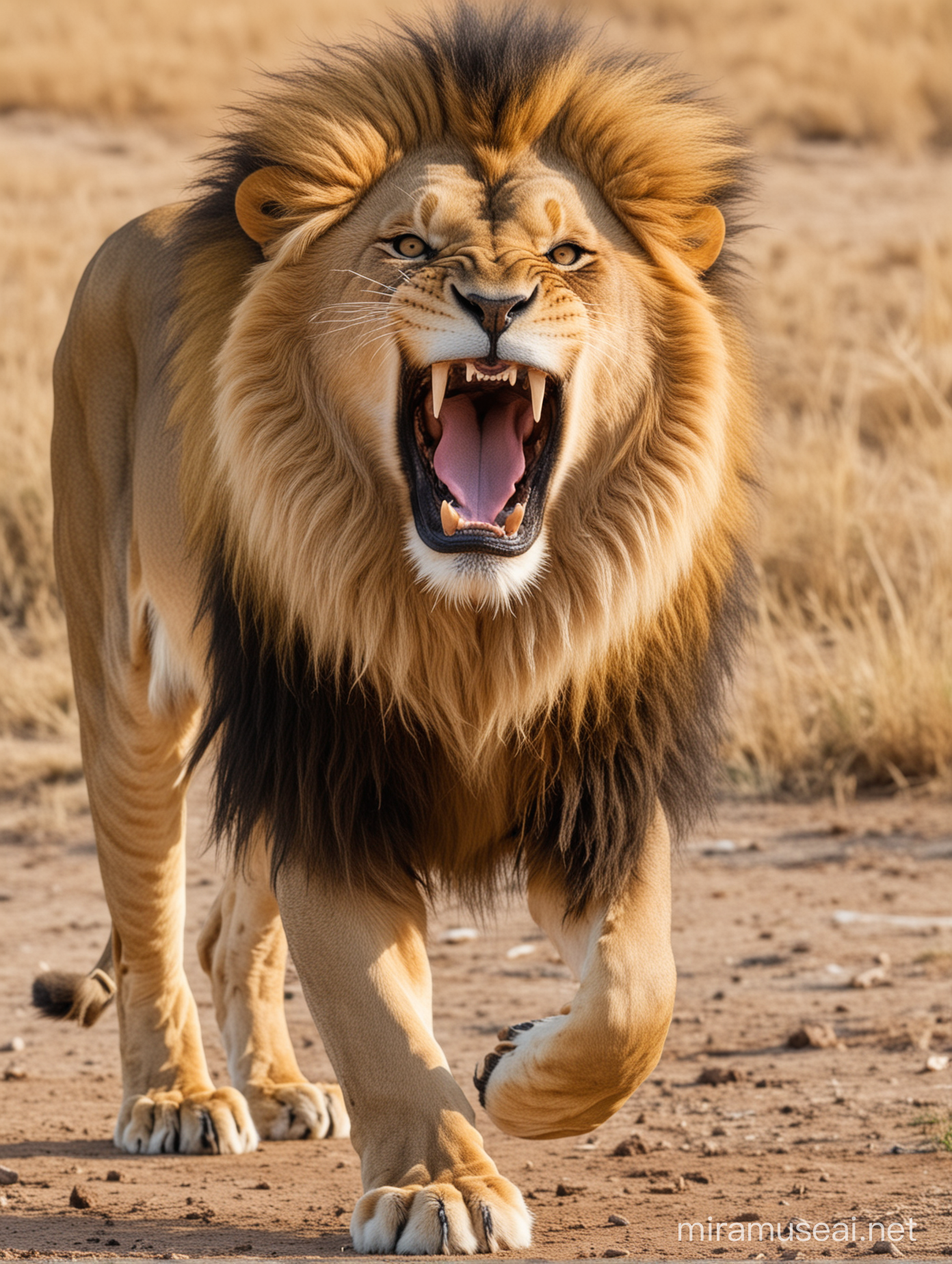 Majestic Lion Roaring in the Wilderness