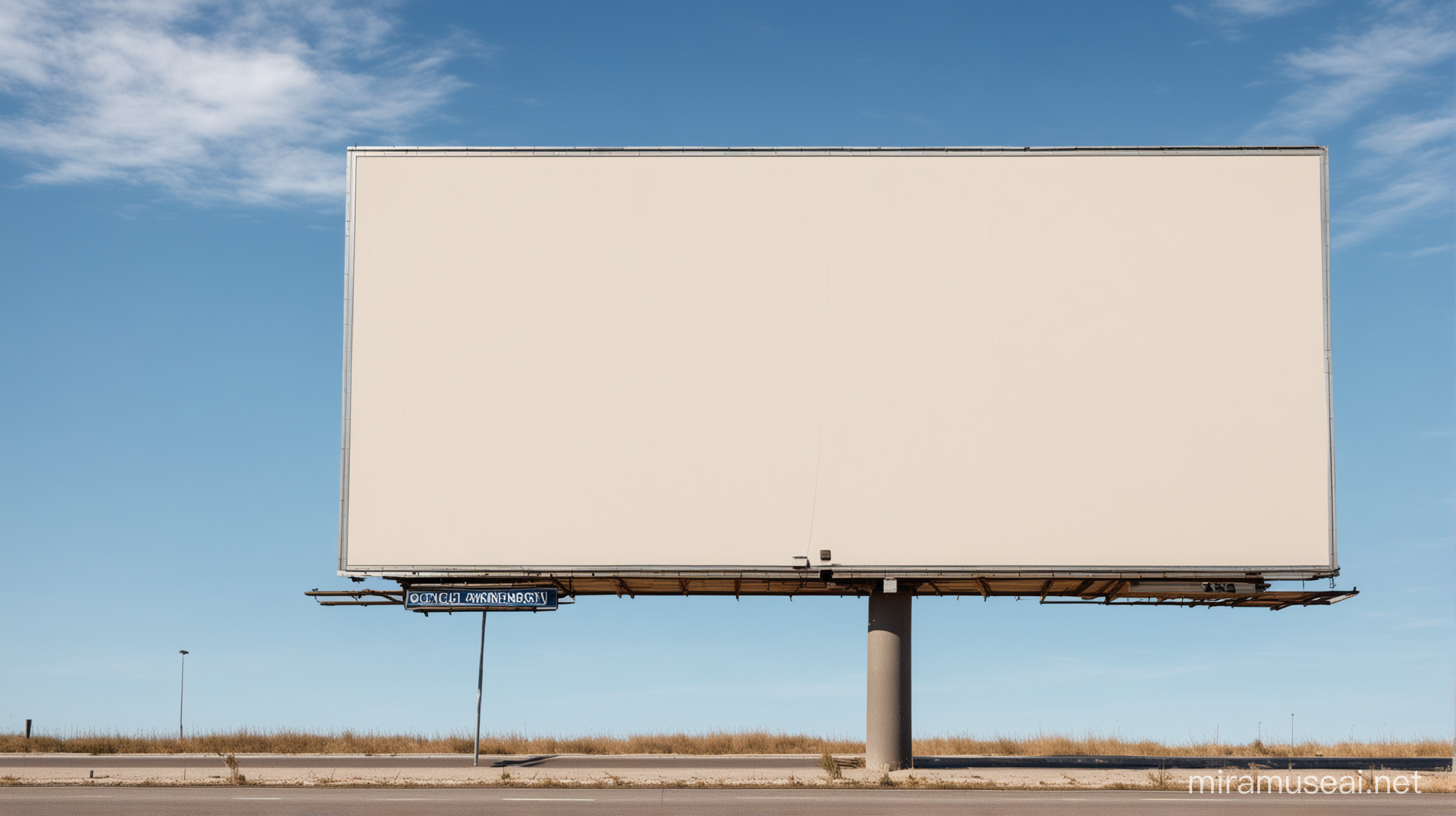 A blank billboard measuring 8x6 meters horizontally on the side of the road with a blue sky as a background