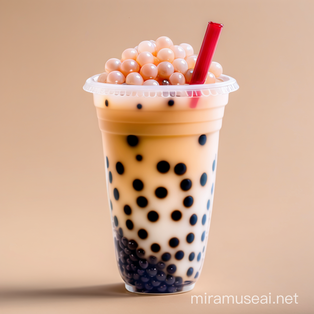 Boba Tea Cup with Tapioca Pearls Refreshing Beverage Concept
