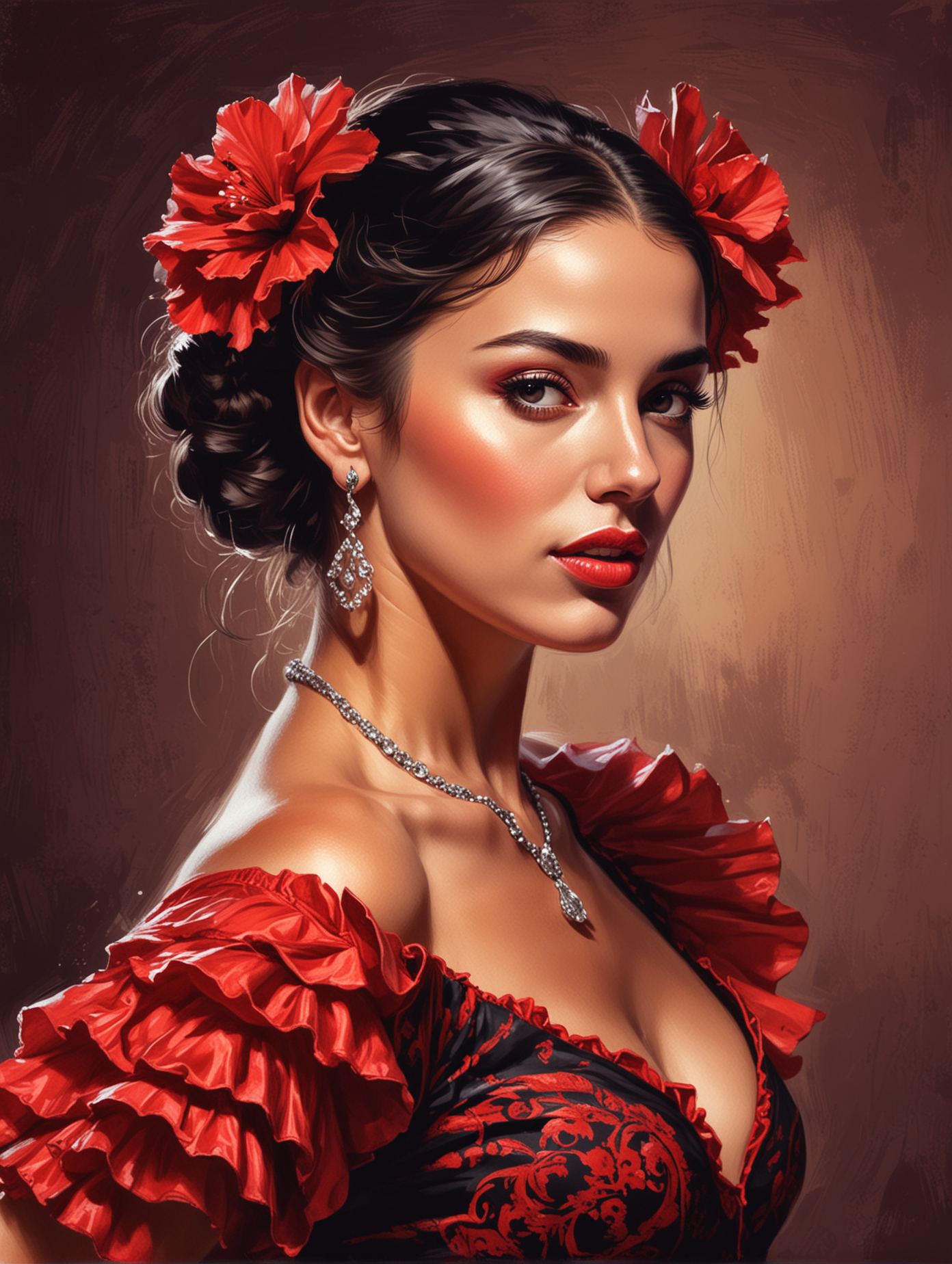 Illustration of a beautiful woman flamenco dancer, portrait 
