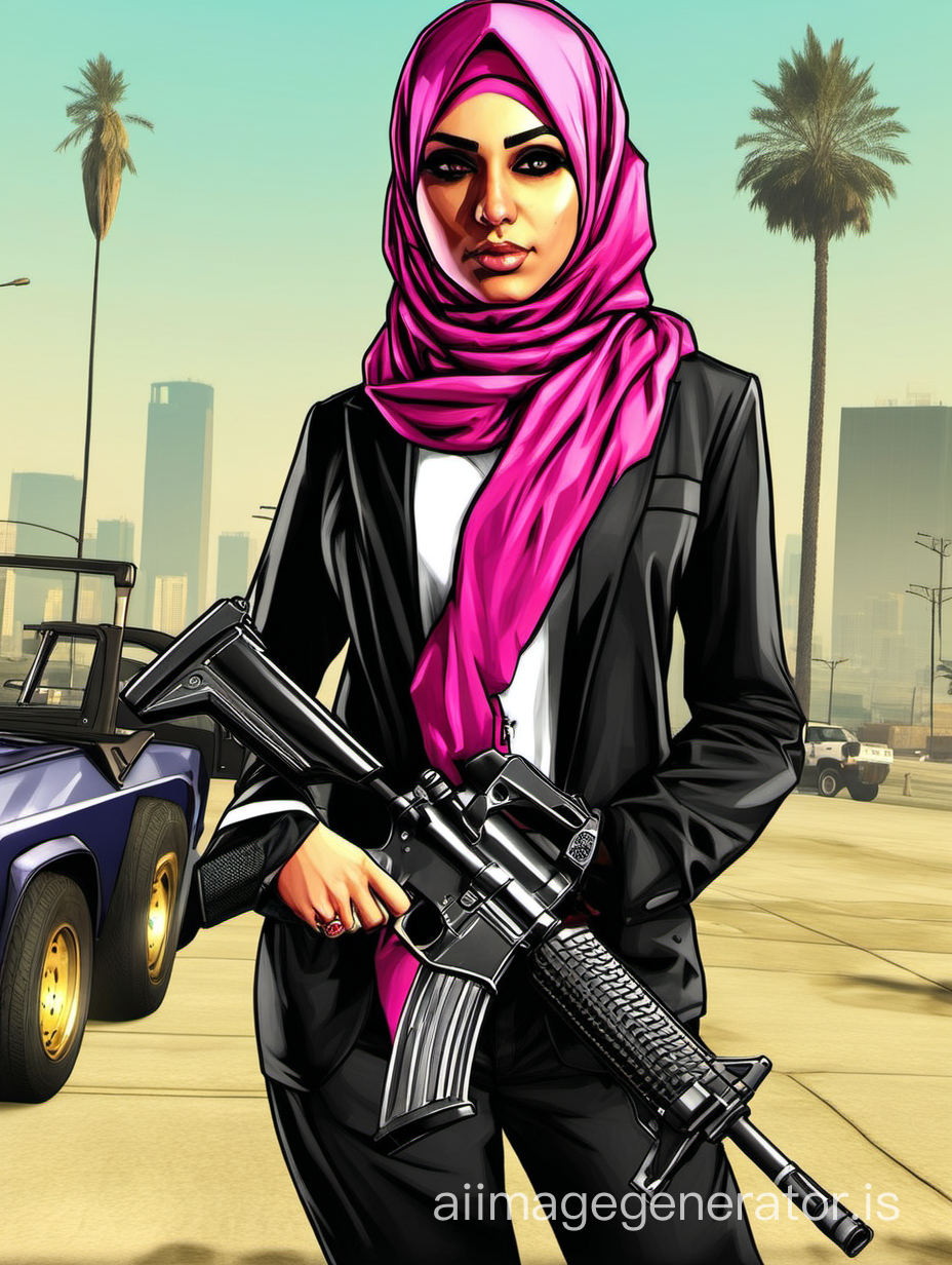 Gta 5، girl gangster، hijab ،chain، gun