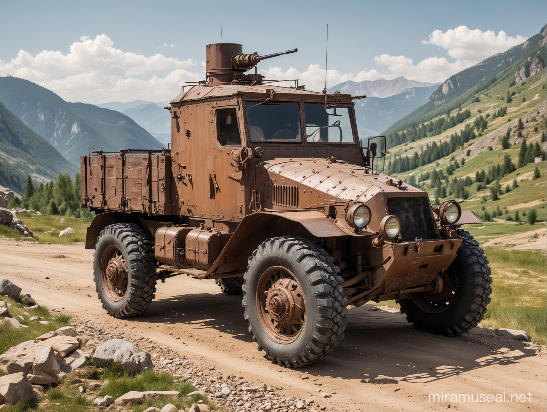Vintage Armored War Car 1910 Mountain Terrain Expedition