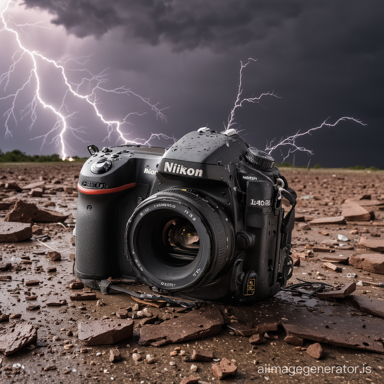 A Nikon camera destroyed by lightnings
