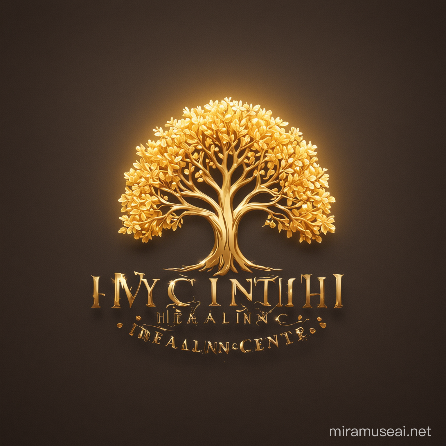 make a elegant  logo for Hyacinth Healing Center, PLLC tree with glowing golden light






