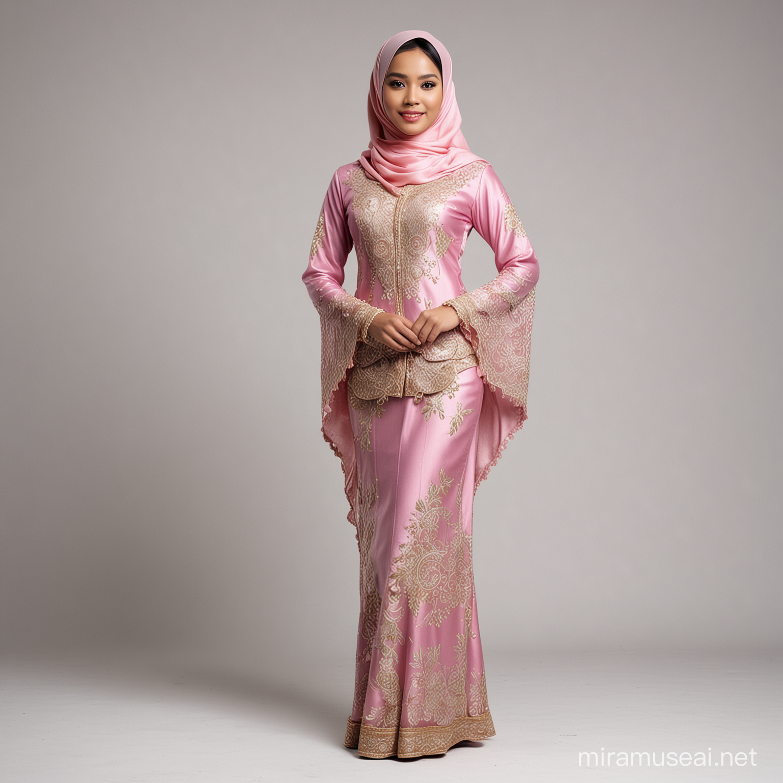 Malay Girl in Traditional Kebaya Elegant Hijab Fashion